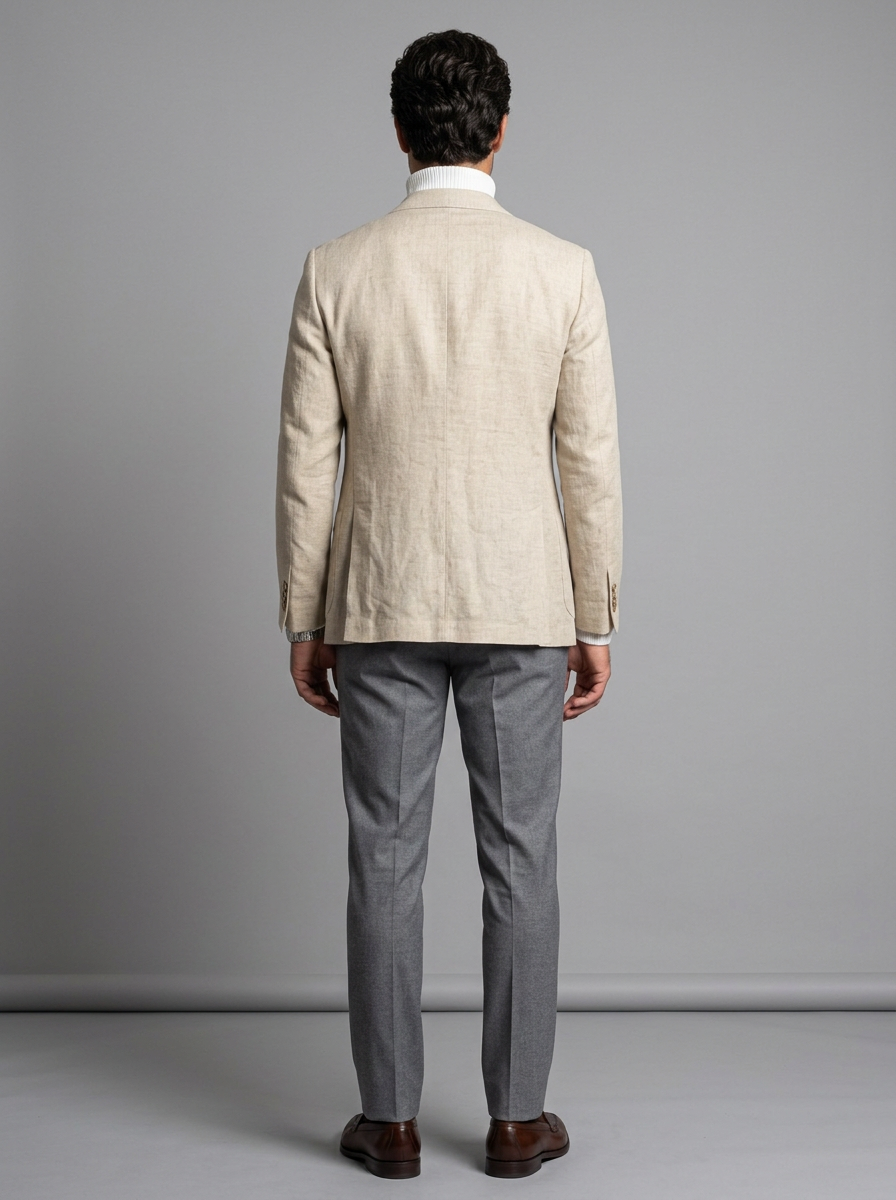 Men's Relaxed Linen Blend Blazer in Cream – back view