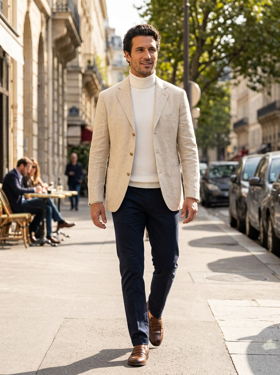 Men's Relaxed Linen Blend Blazer in Cream – lifestyle shot