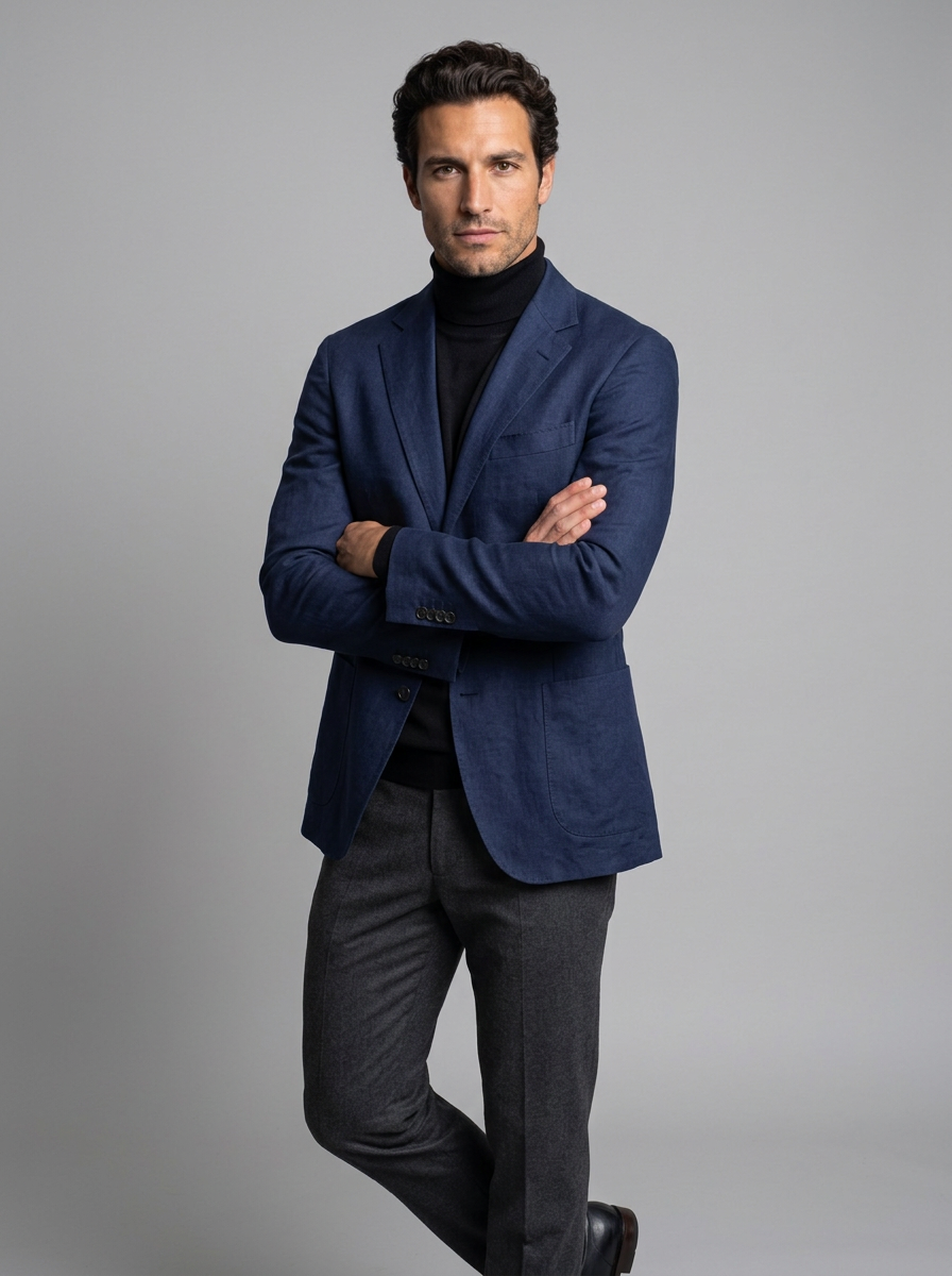 Men's Relaxed Linen Blend Blazer in Navy – front view