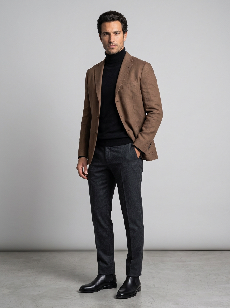 Men's Relaxed Linen Blend Blazer in Brown – front view