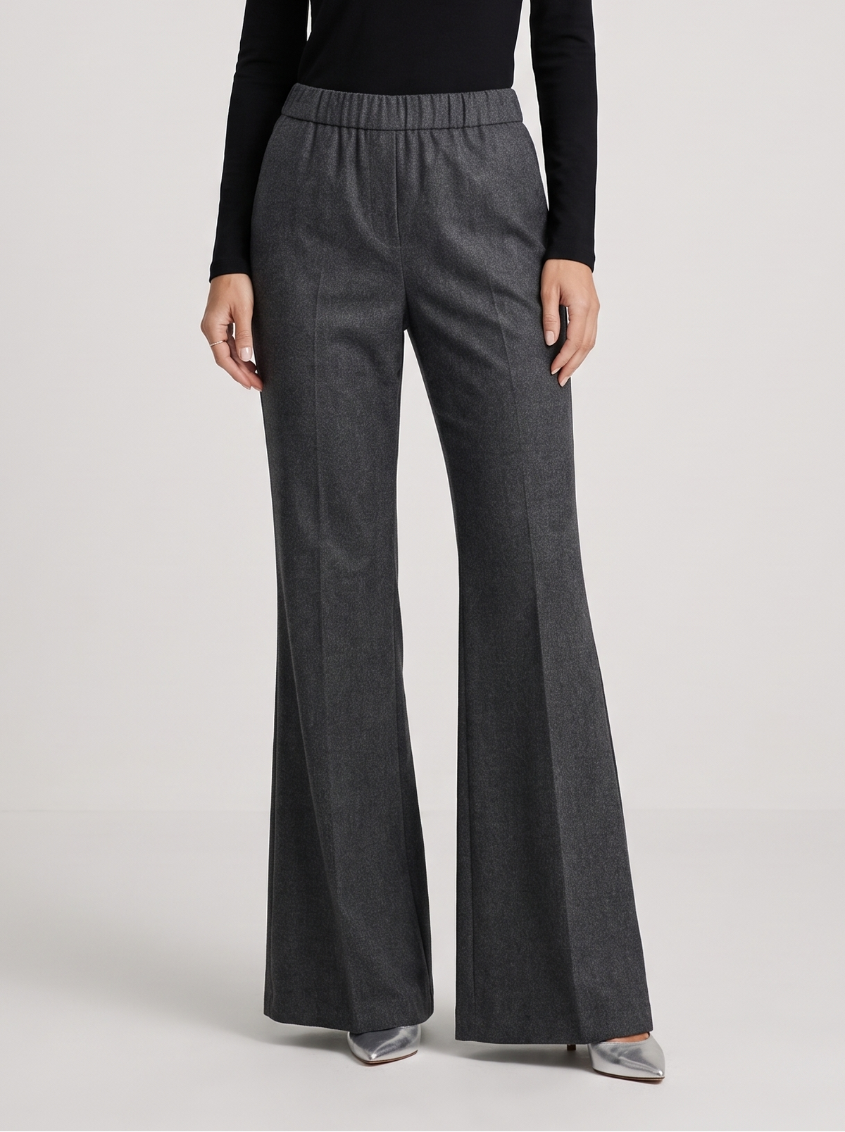 Women's Wool Blend Flare Trousers in Dark Grey