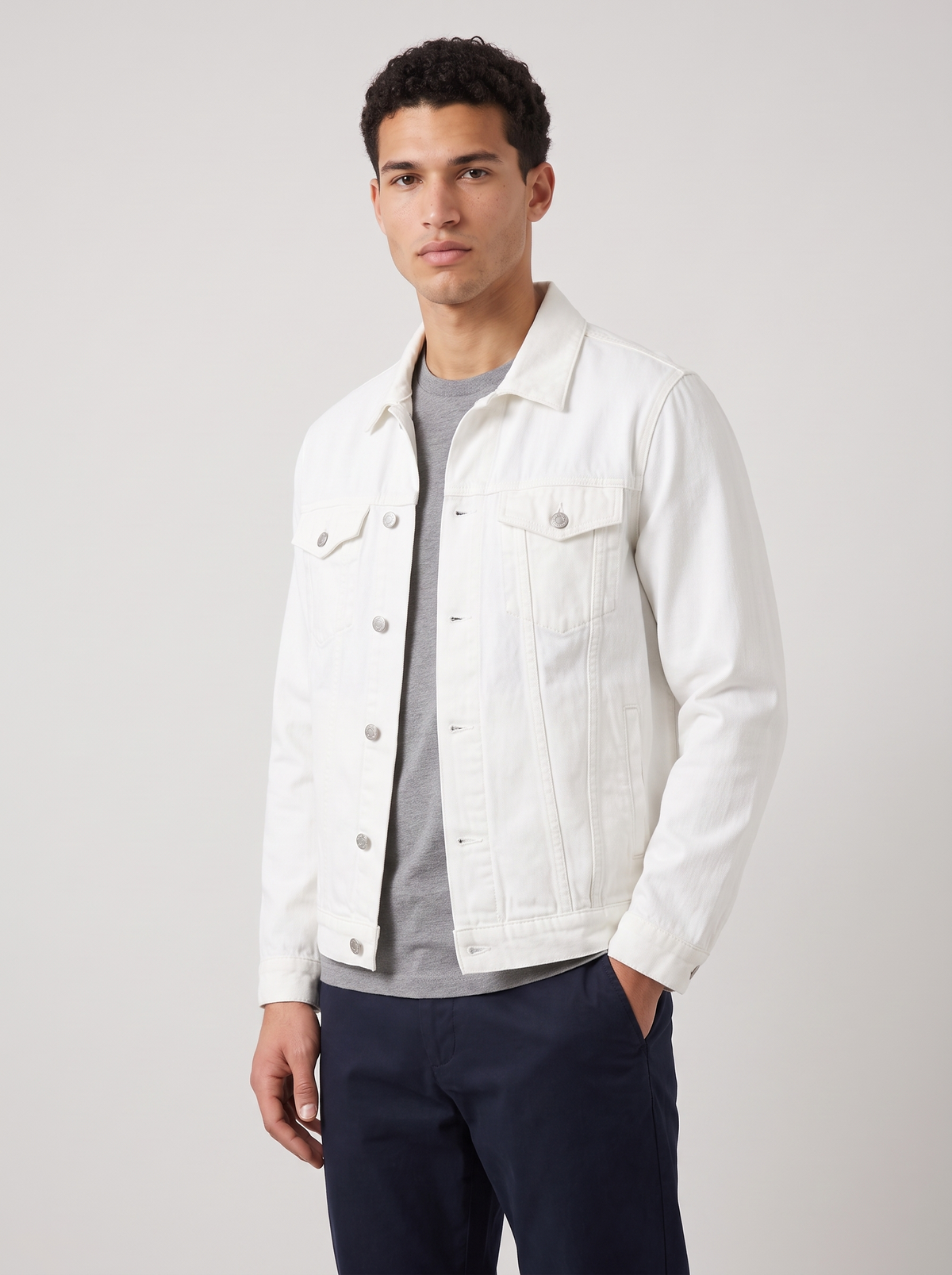 Men's Classic Denim Trucker Jacket in White