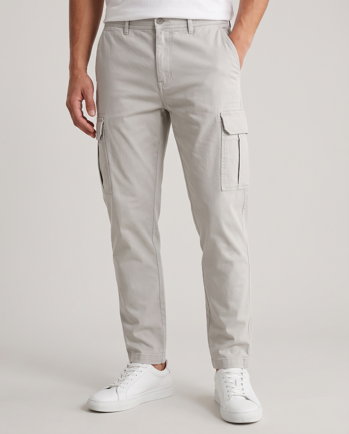 Men's Stretch Cotton Cargo Joggers in Light Grey