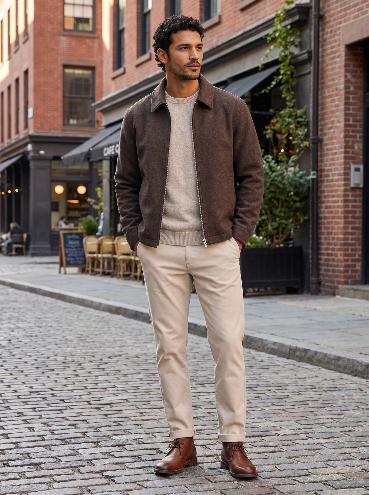 Men's Heathered Wool Zip Jacket in Light Brown – lifestyle shot