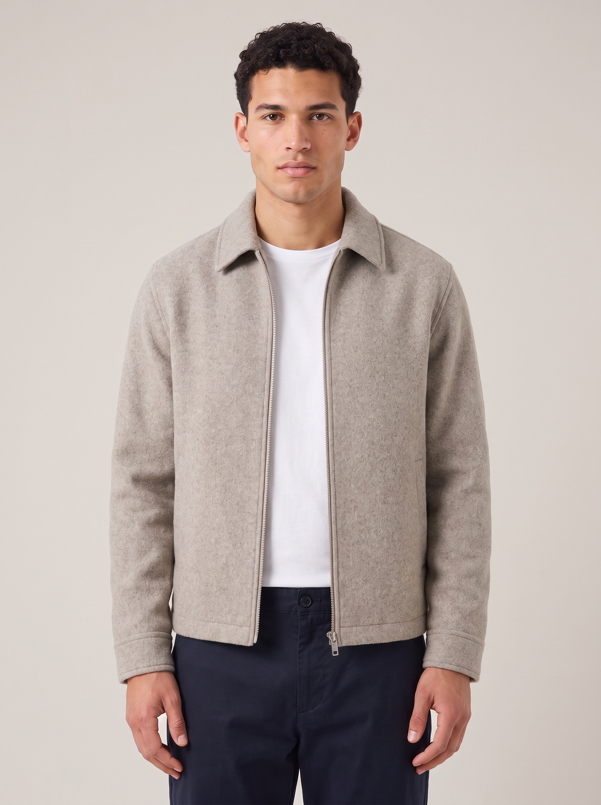 Men's Heathered Wool Zip Jacket in Grey – front view