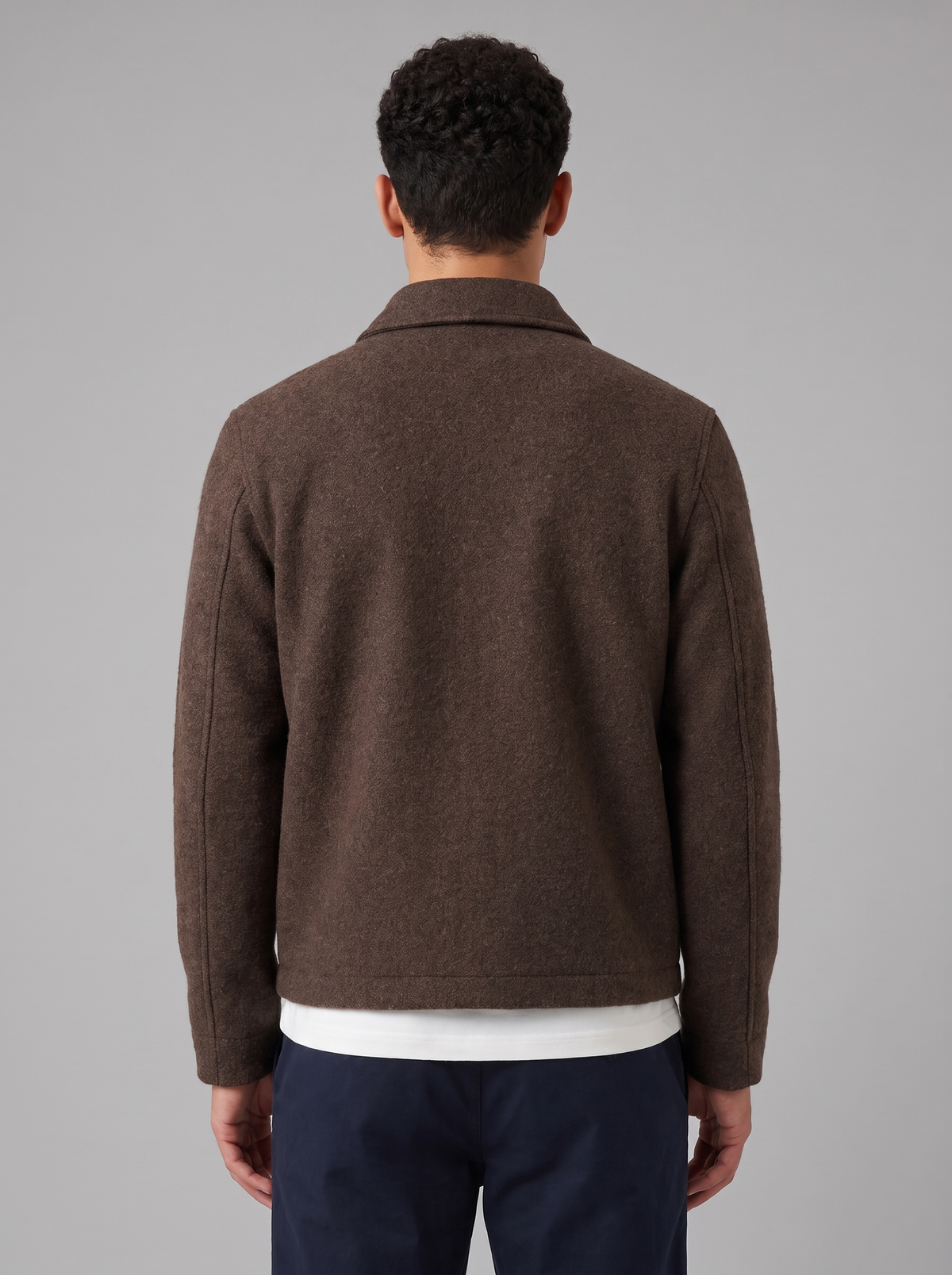 Men's Heathered Wool Zip Jacket in Light Brown – back view