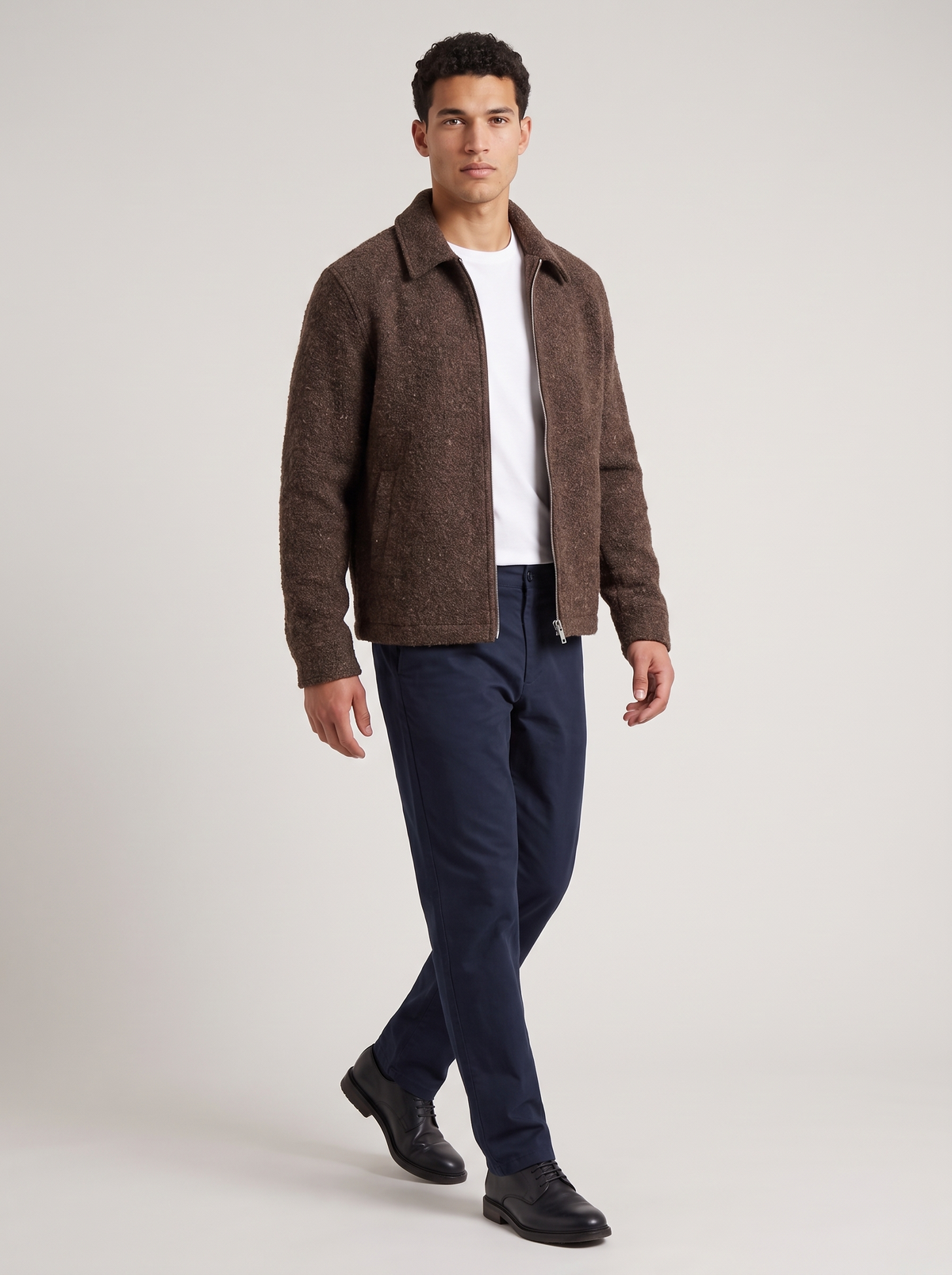 Men's Heathered Wool Zip Jacket in Light Brown – three-quarter view