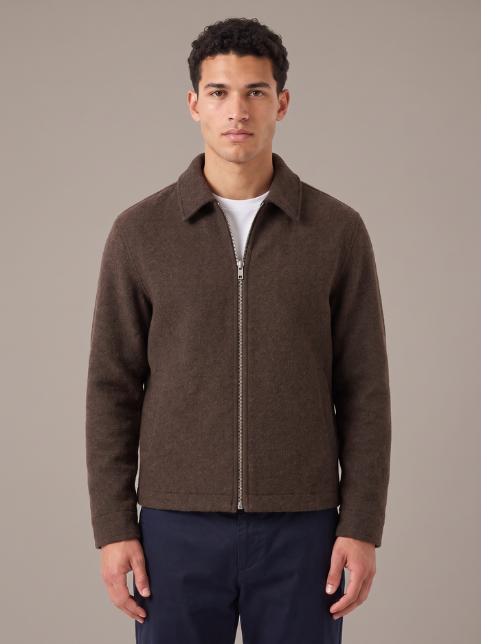 Men's Heathered Wool Zip Jacket in Light Brown – front view