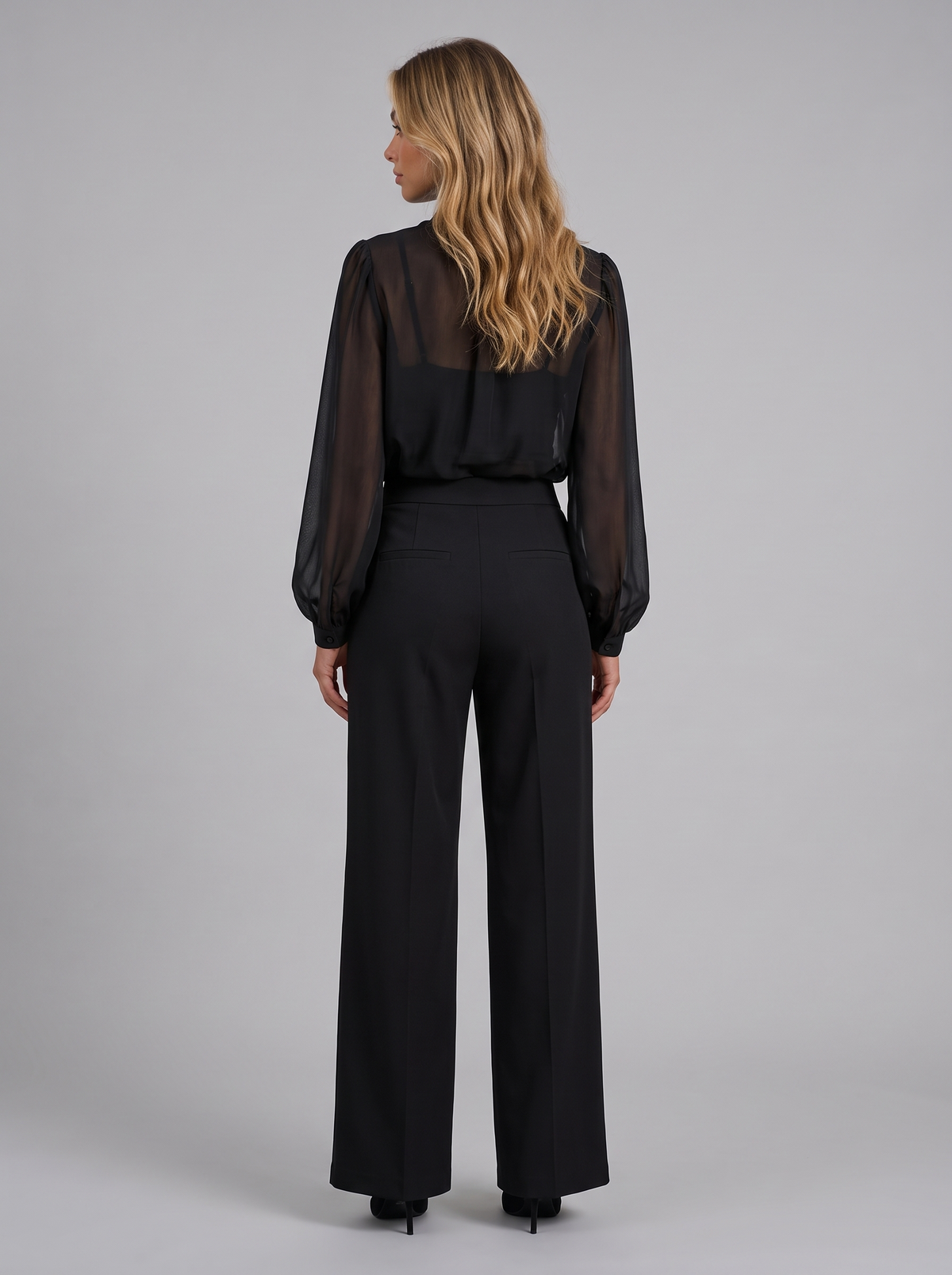 Women's Three Piece Wide Leg Trouser Set in Black – back view