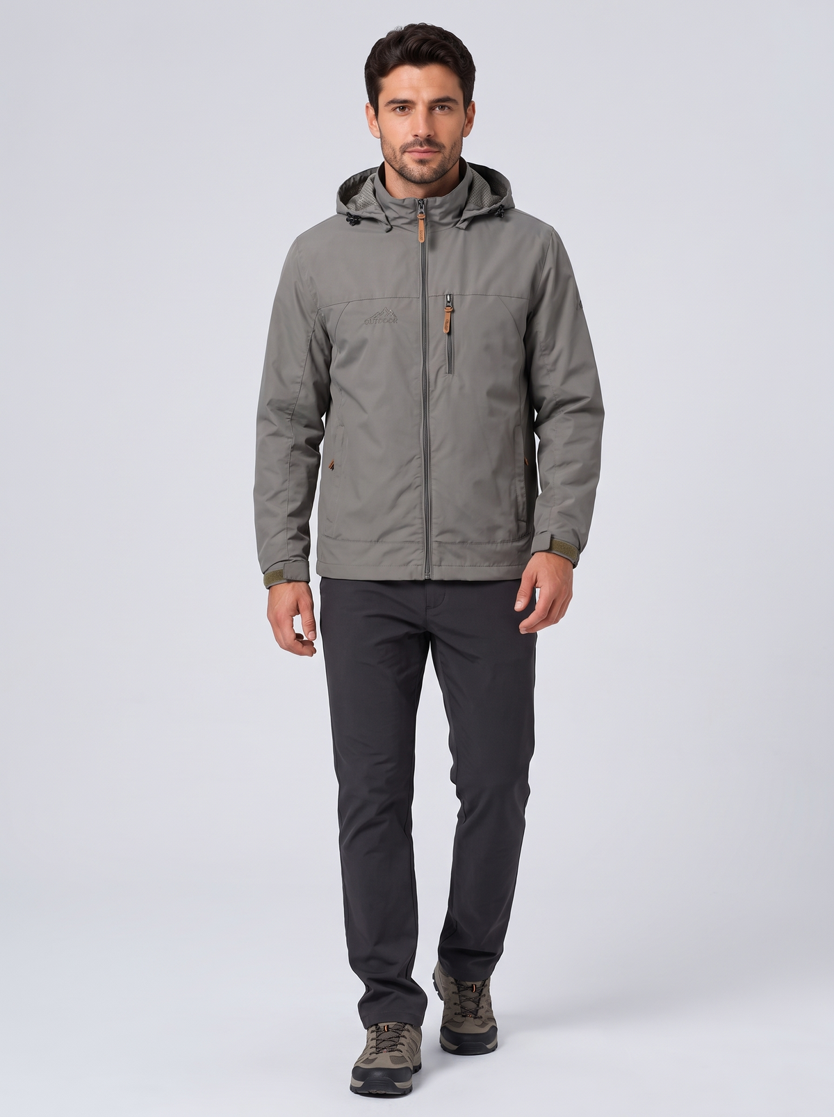 Men's Hooded Windbreaker Jacket in Grey