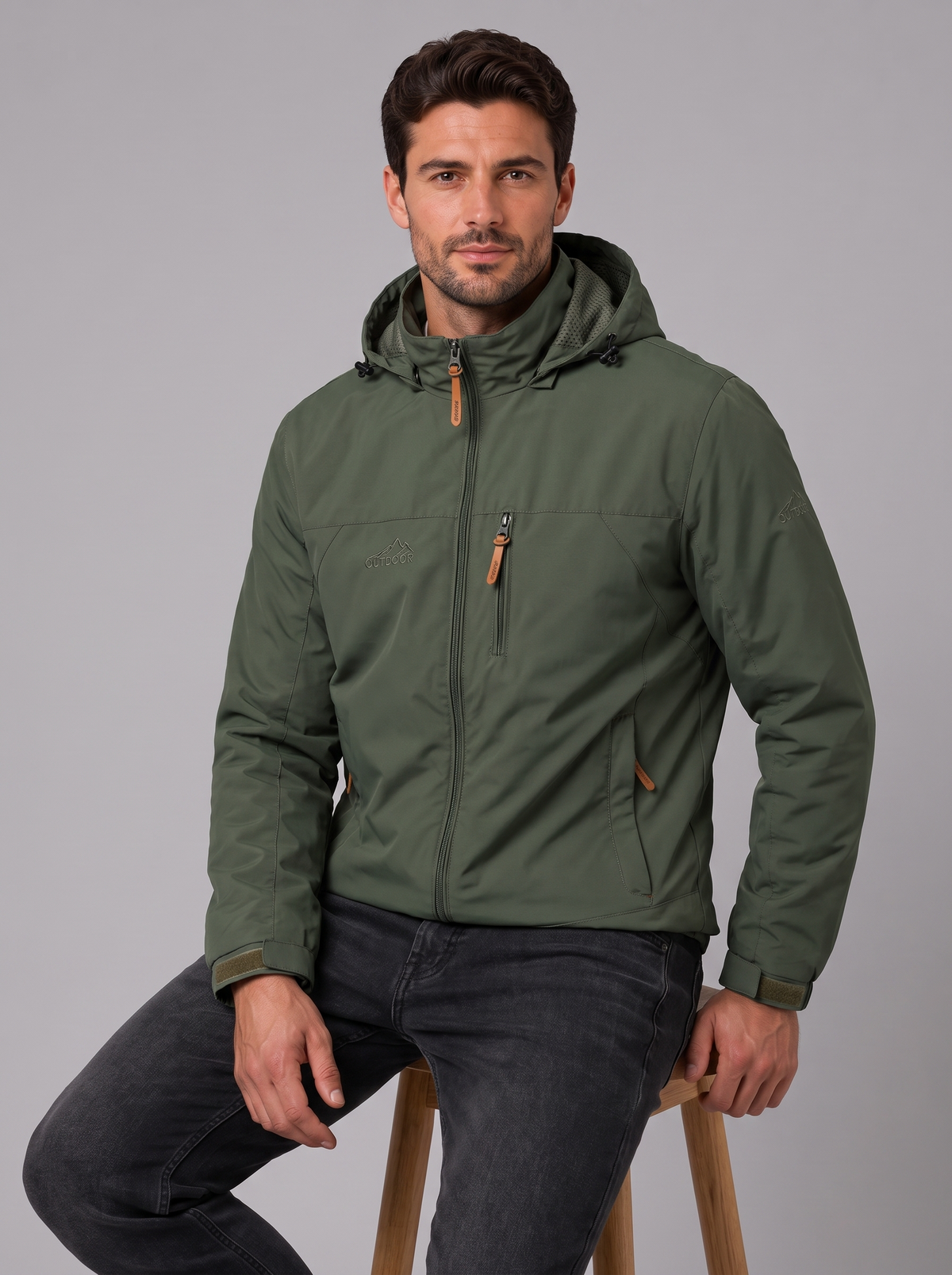 Men's Hooded Windbreaker Jacket in Green