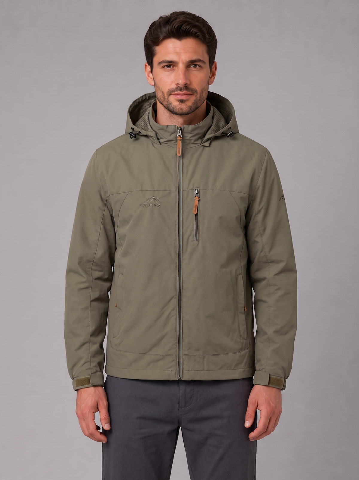 Men's Hooded Windbreaker Jacket in Khaki