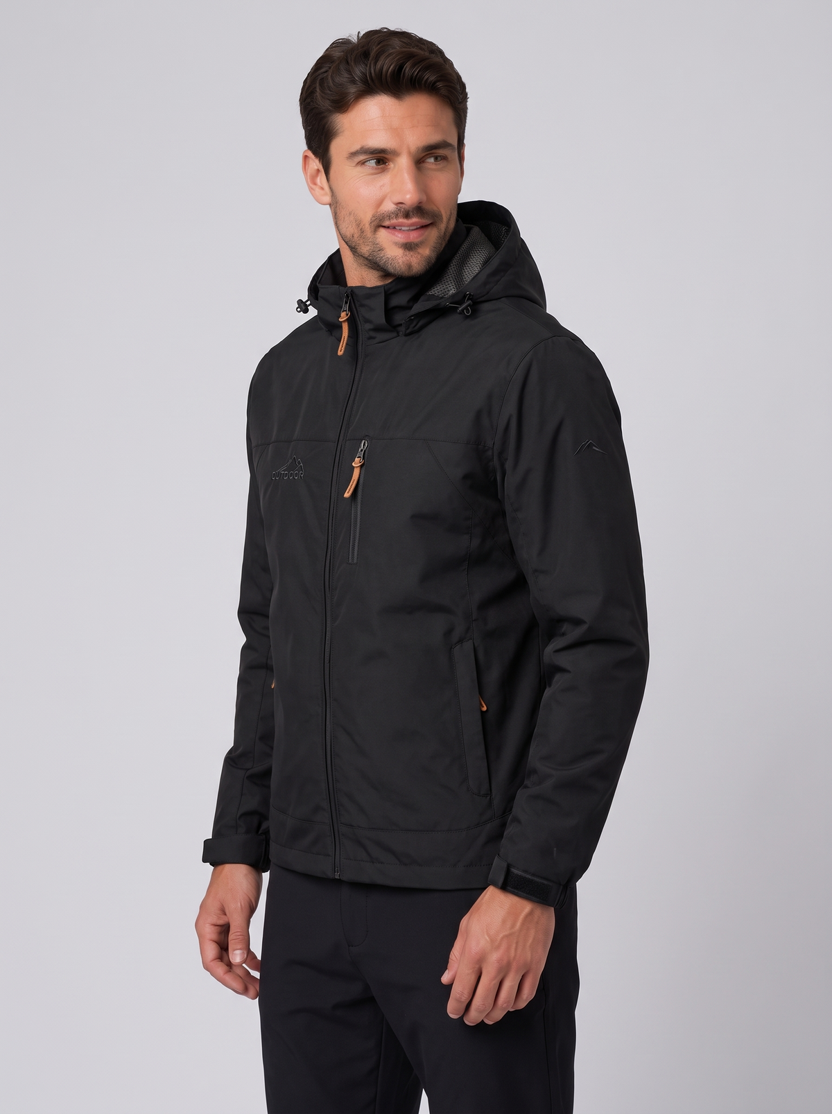 Men's Hooded Windbreaker Jacket in Black
