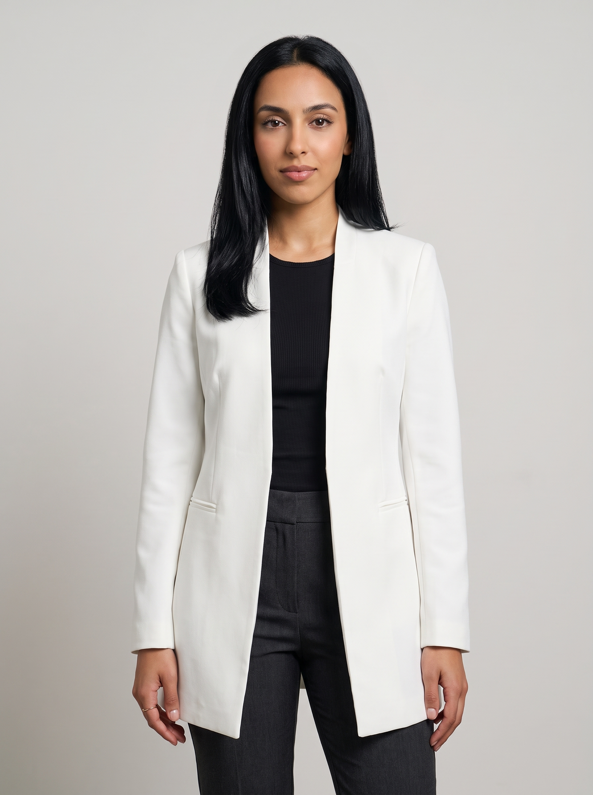Women's Open Front Longline Blazer in White