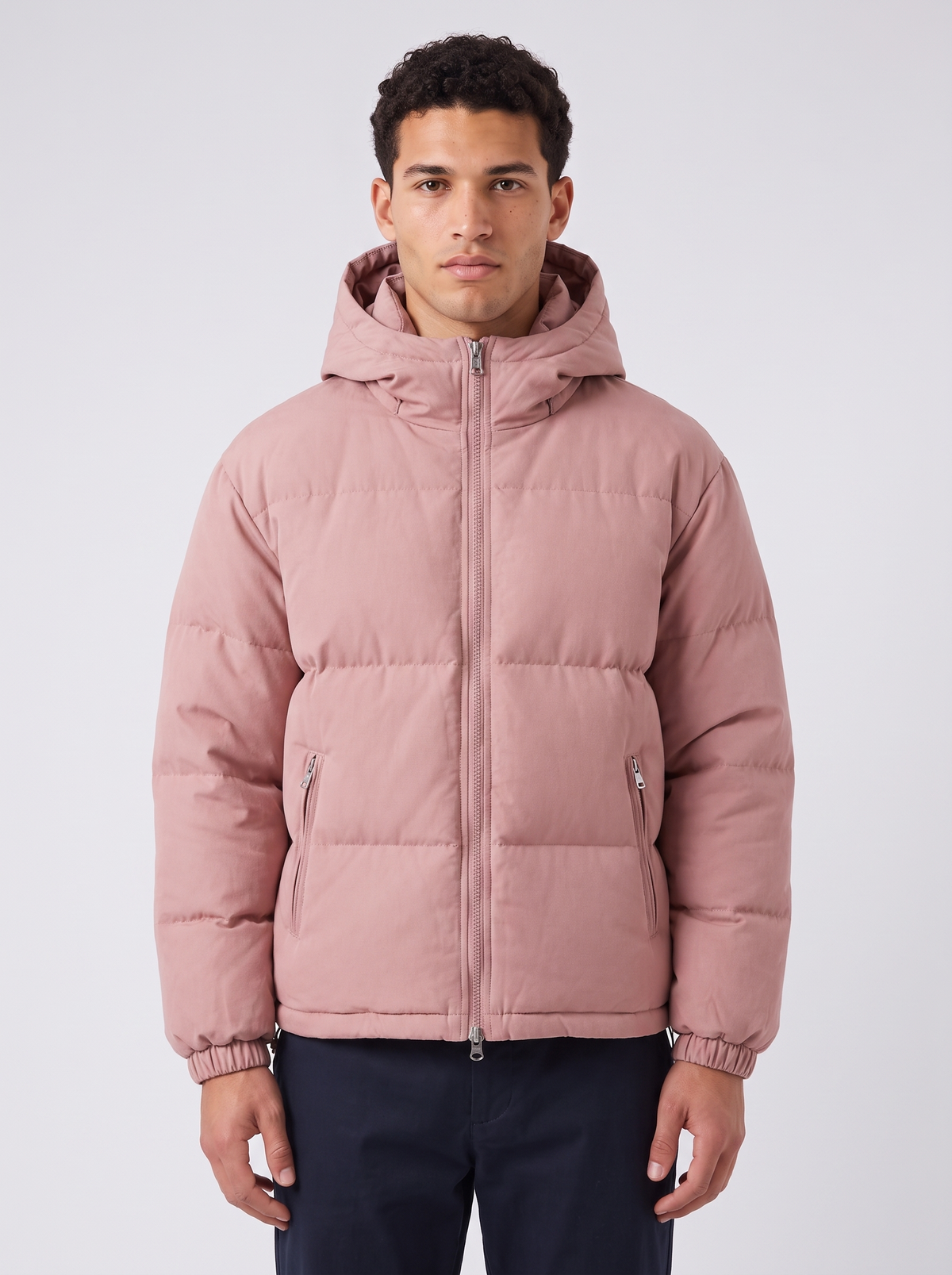 Unisex Oversized Hooded Puffer Jacket in Pink – front view