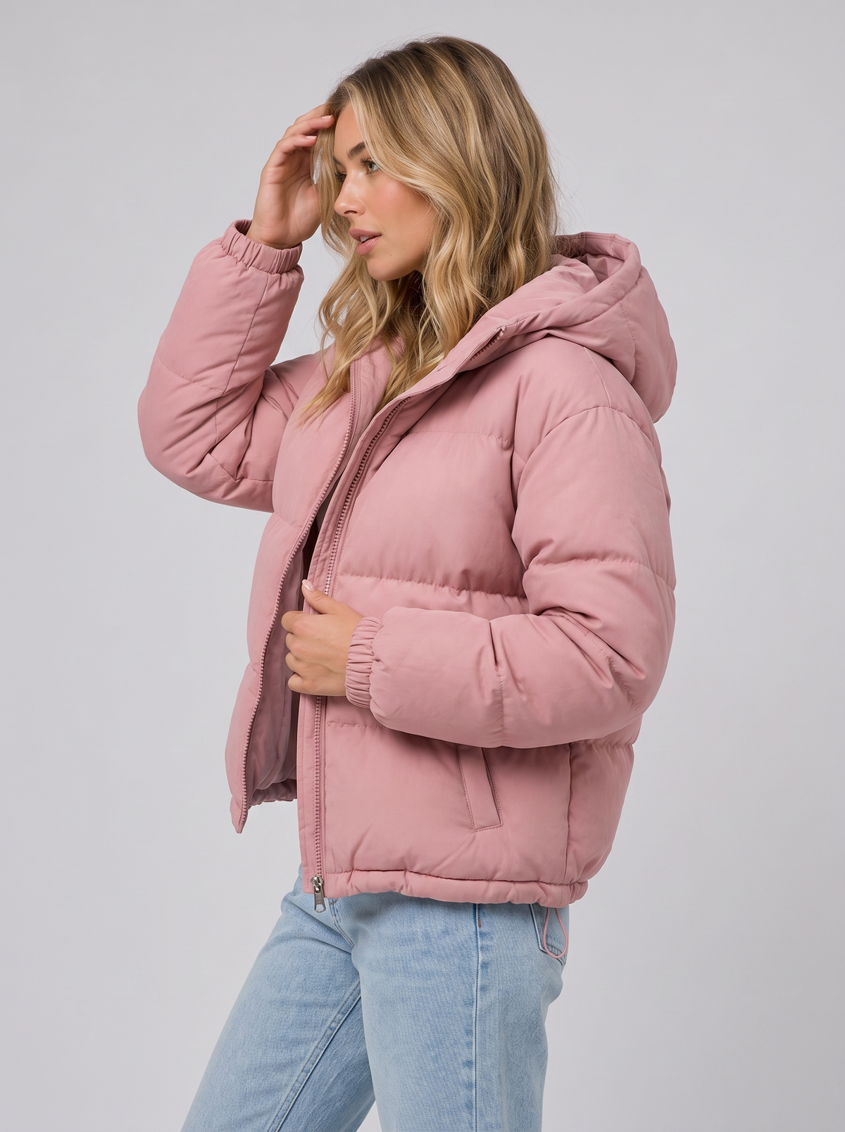 Unisex Oversized Hooded Puffer Jacket in Pink – image 2