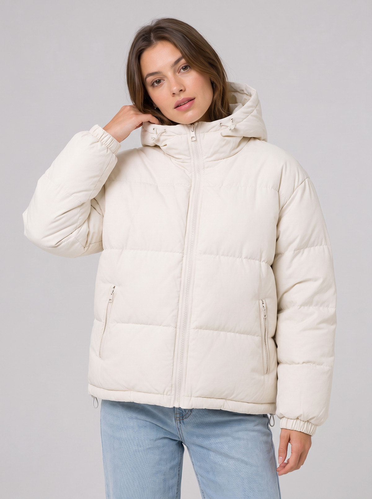 Unisex Oversized Hooded Puffer Jacket in Off-White – image 2
