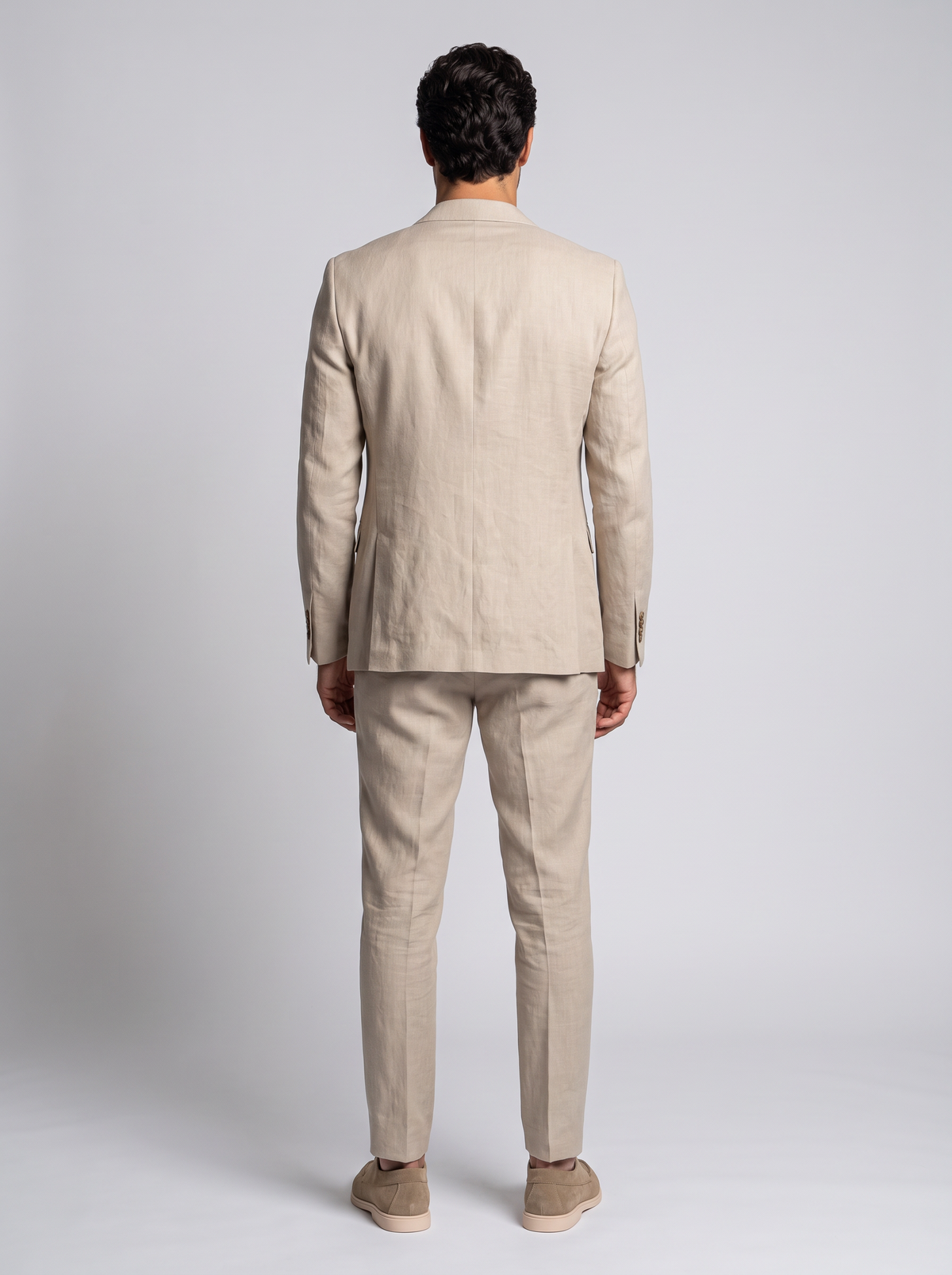 Men's Slim Fit Linen Look Two Piece Suit in Apricot – back view