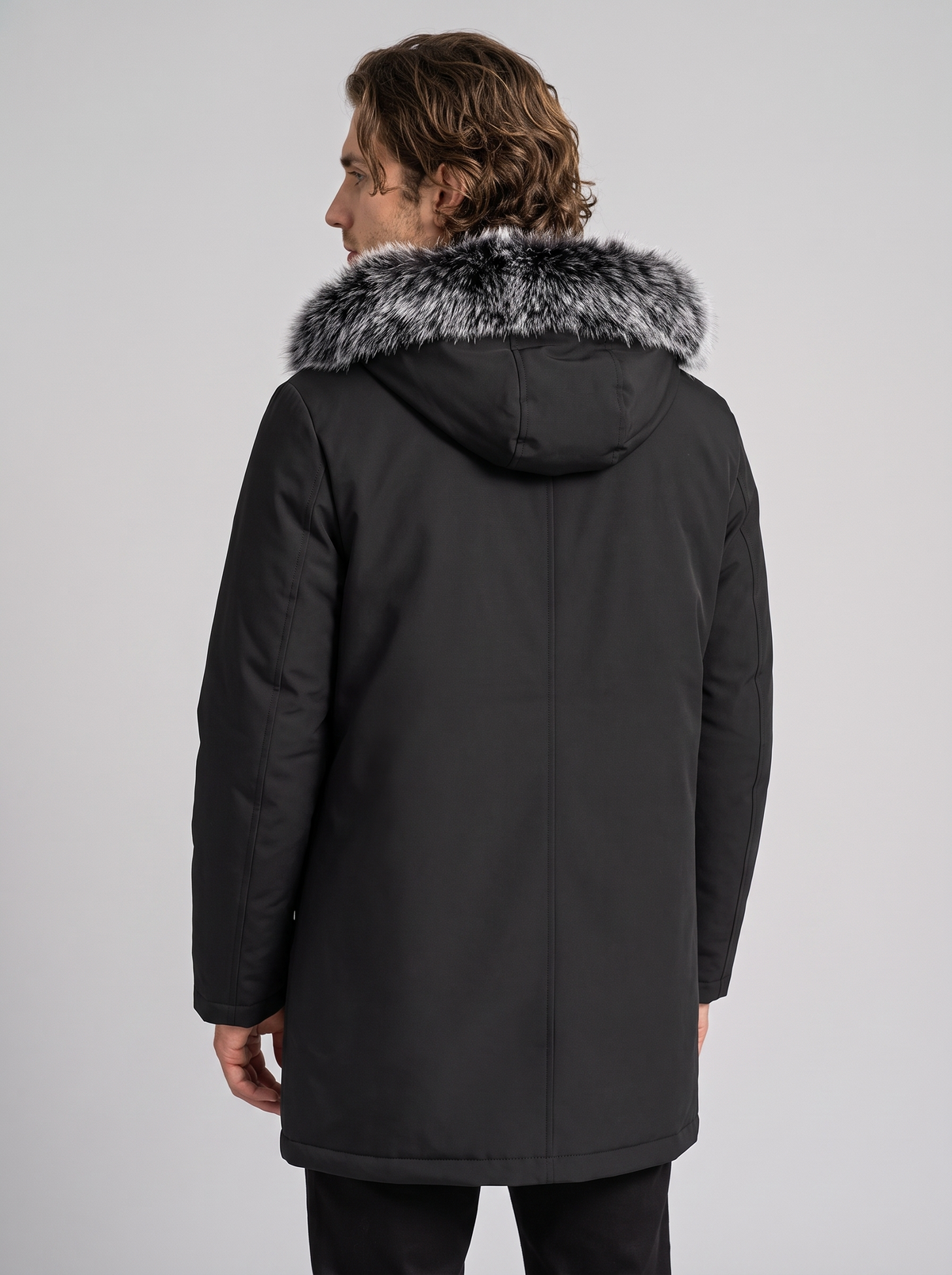 Men's Fleece Lined Hooded Parka in Black – view 3