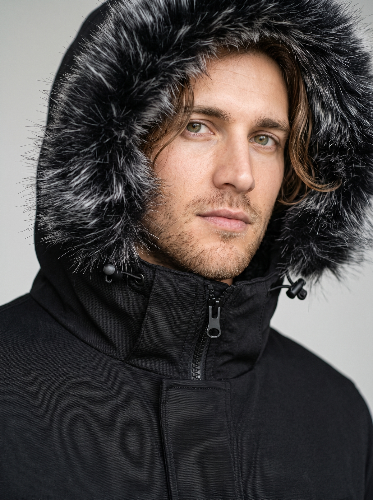 Men's Fleece Lined Hooded Parka in Black – view 4