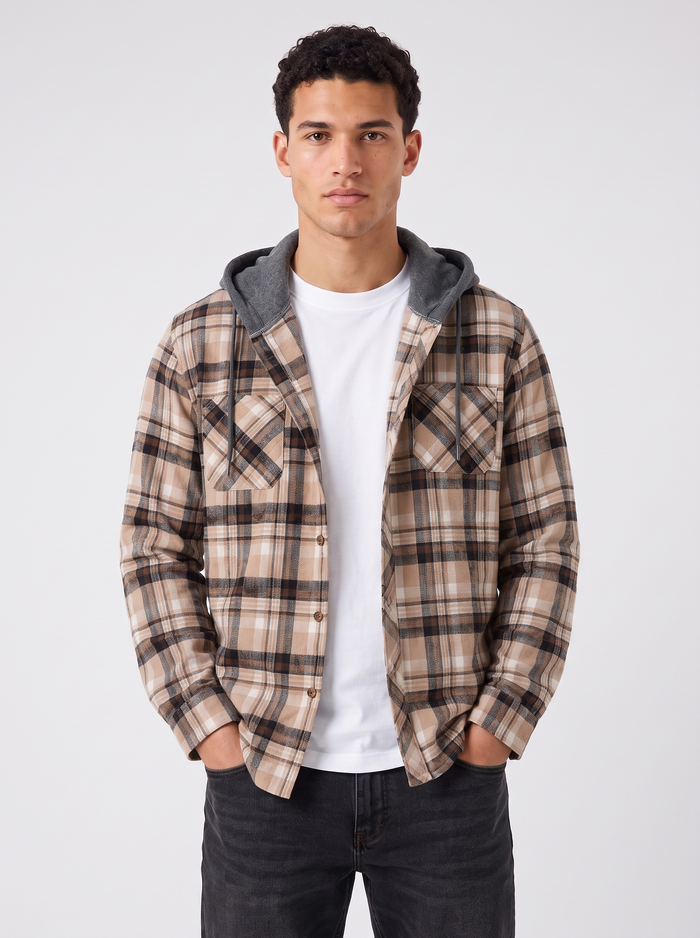 Men's Hooded Check Flannel Shacket