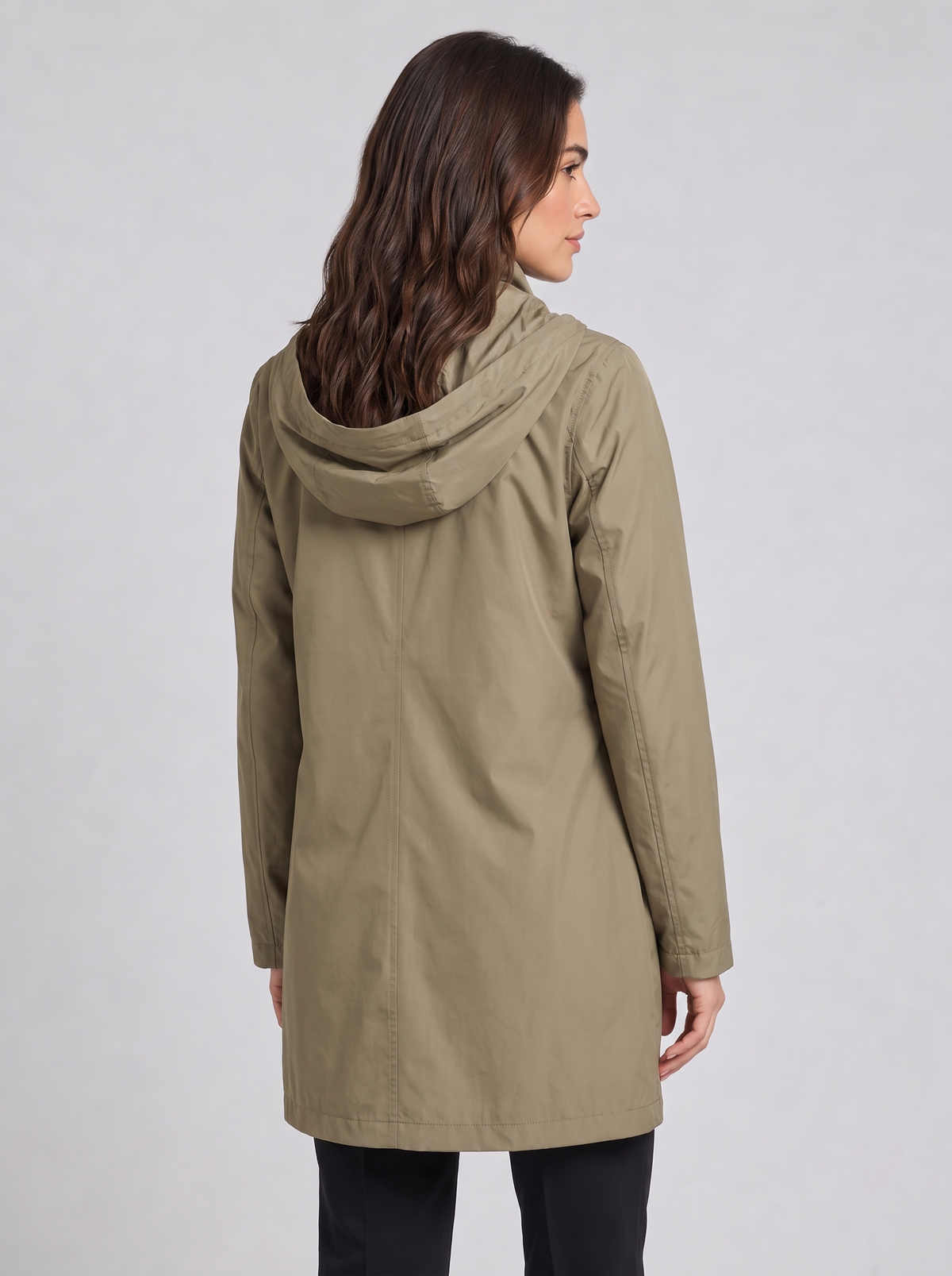 Women's Longline Hooded Raincoat in Khaki – view 4