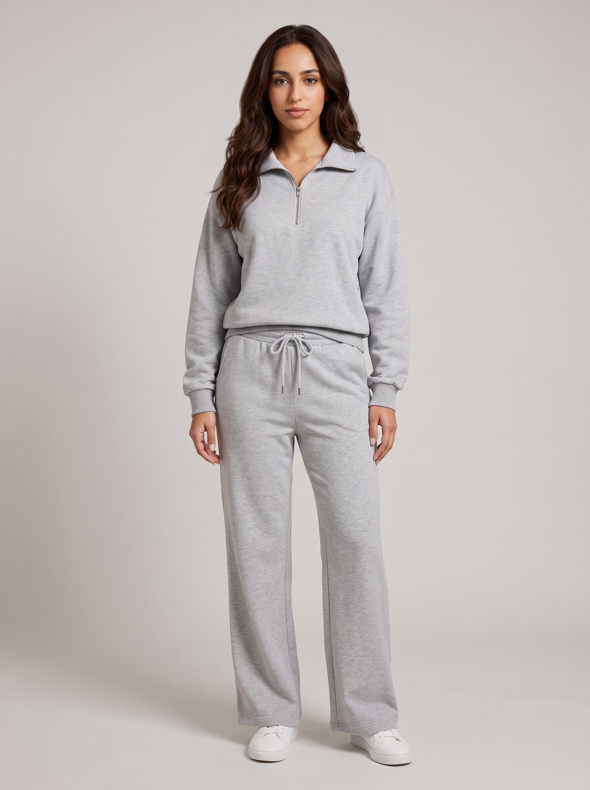 Women's Half Zip Lounge Set in Light Grey