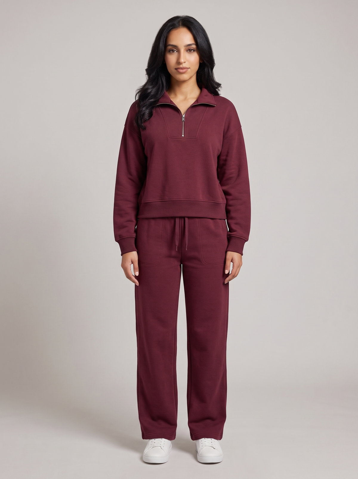 Women's Half Zip Lounge Set in Burgundy