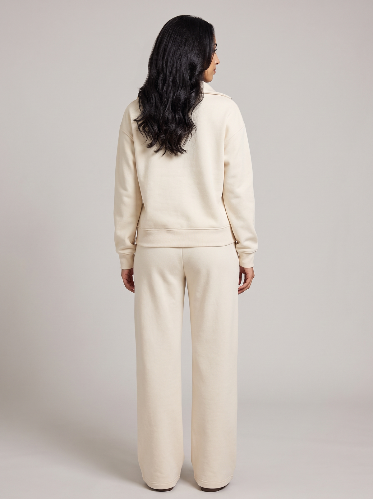 Women's Half Zip Lounge Set in Cream – view 3