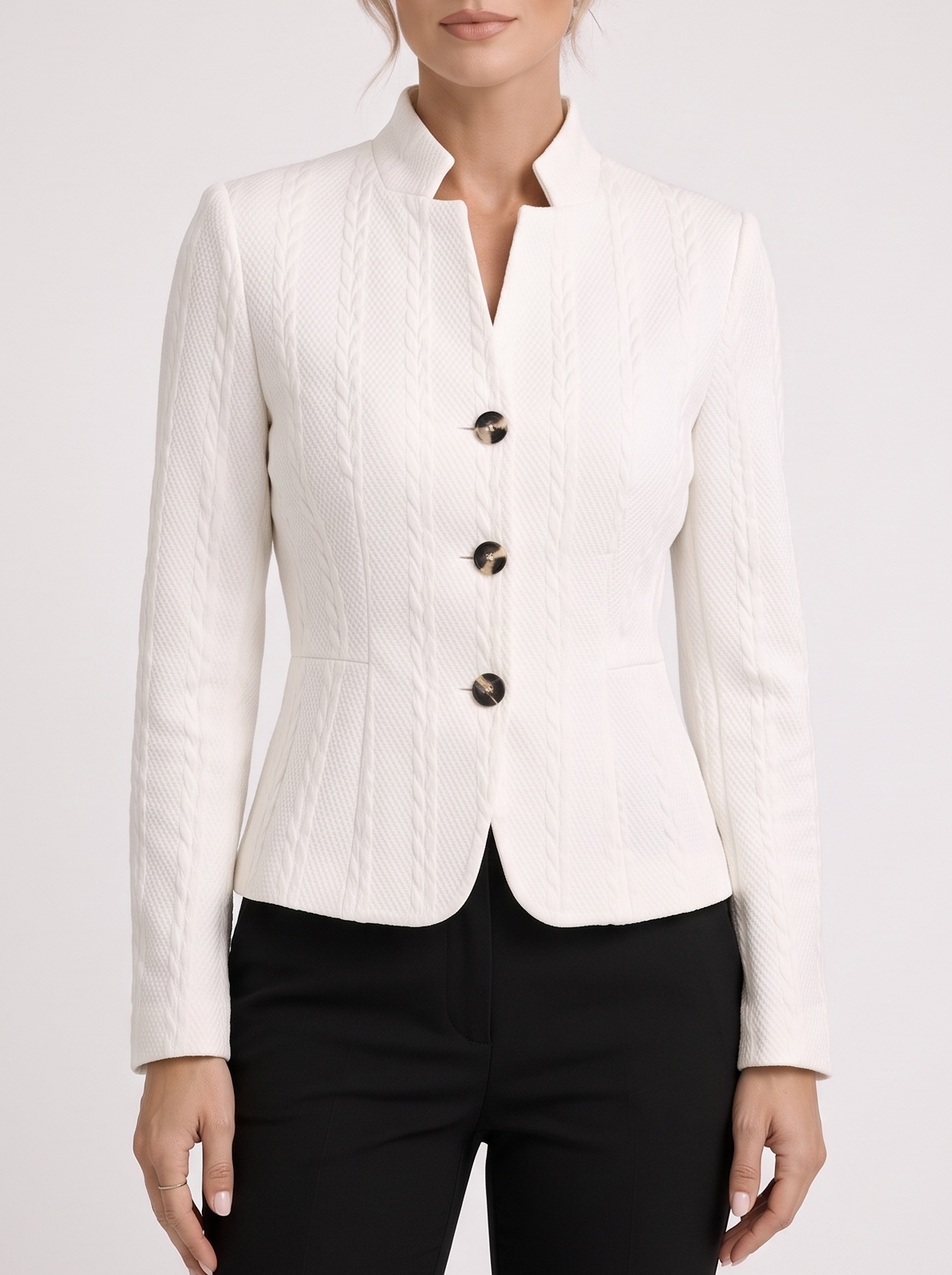 Women's Textured Collarless Blazer in White