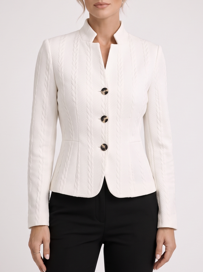 Women's Textured Collarless Blazer in White