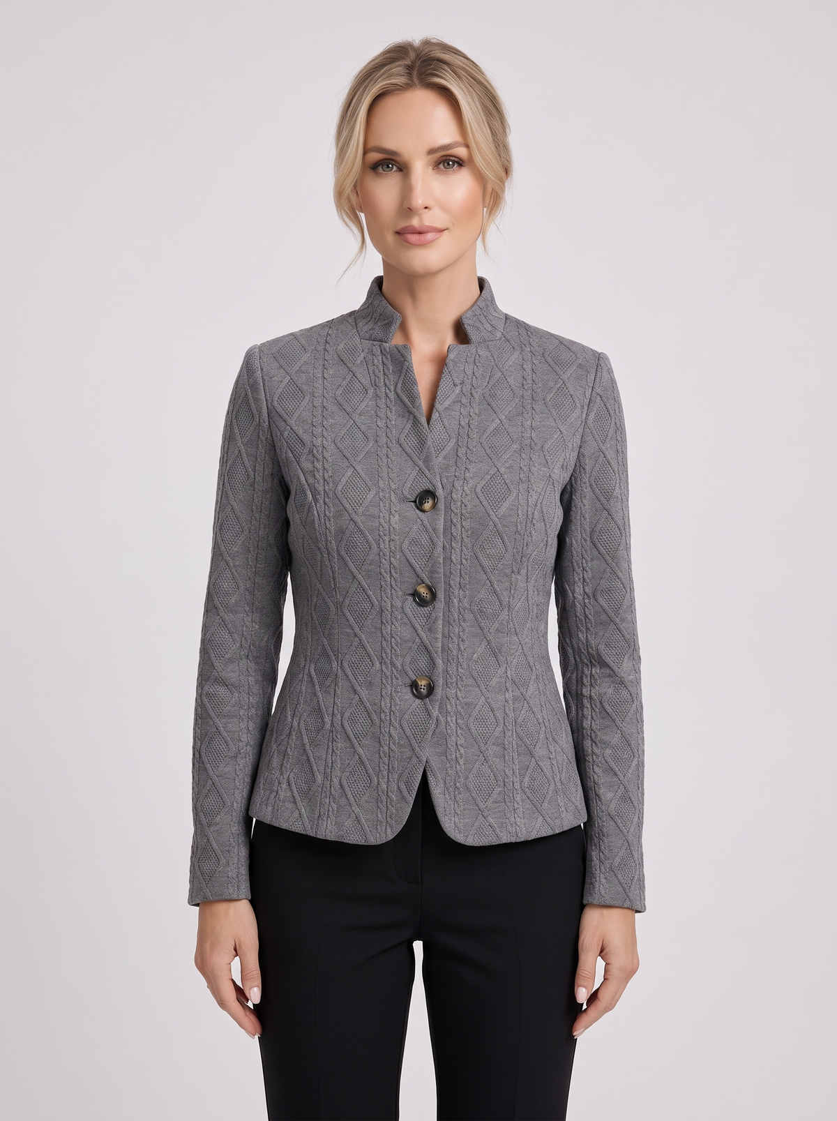 Women's Textured Collarless Blazer in Grey