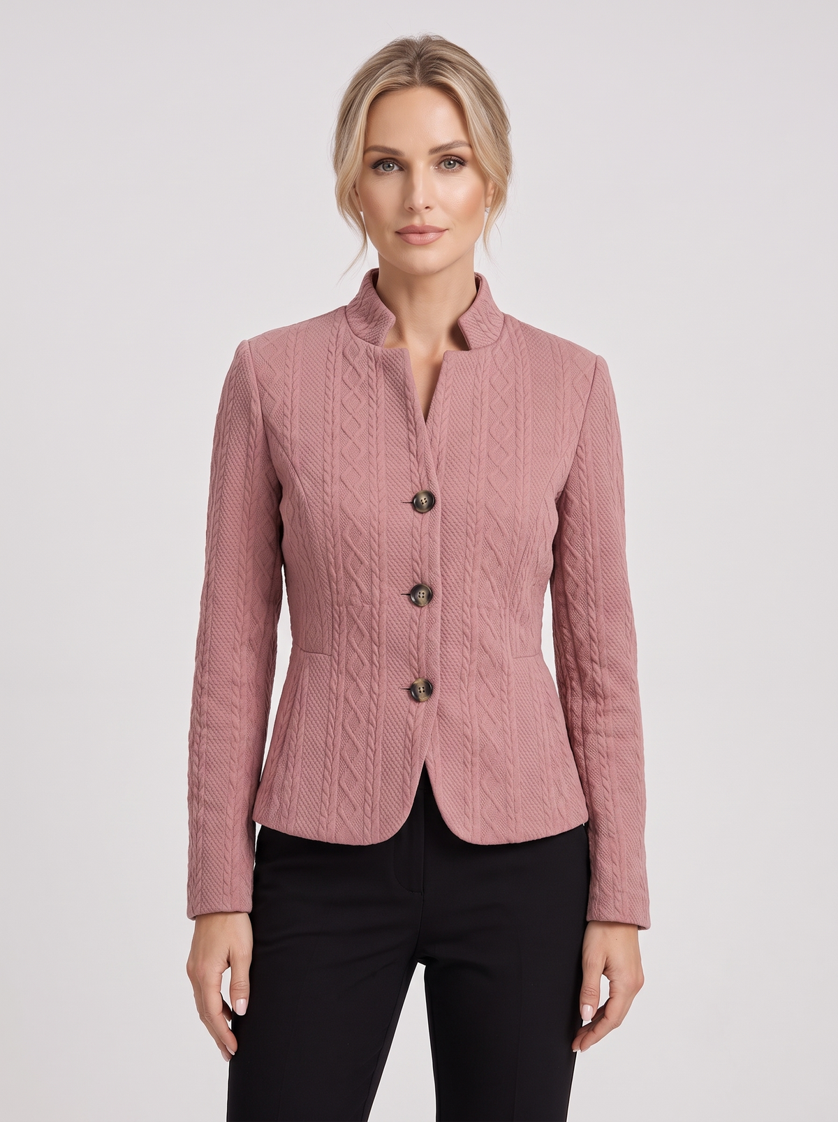 Women's Textured Collarless Blazer in Pink