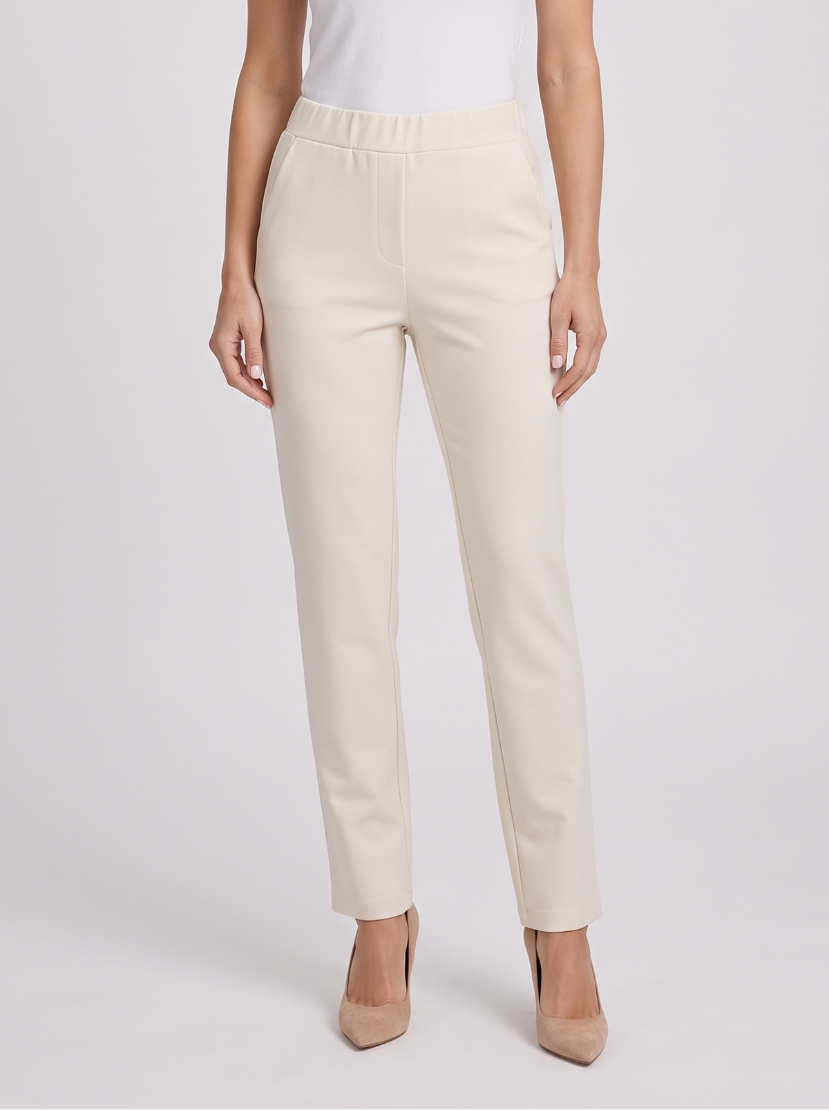 Women's High Waist Straight Leg Trousers in Cream