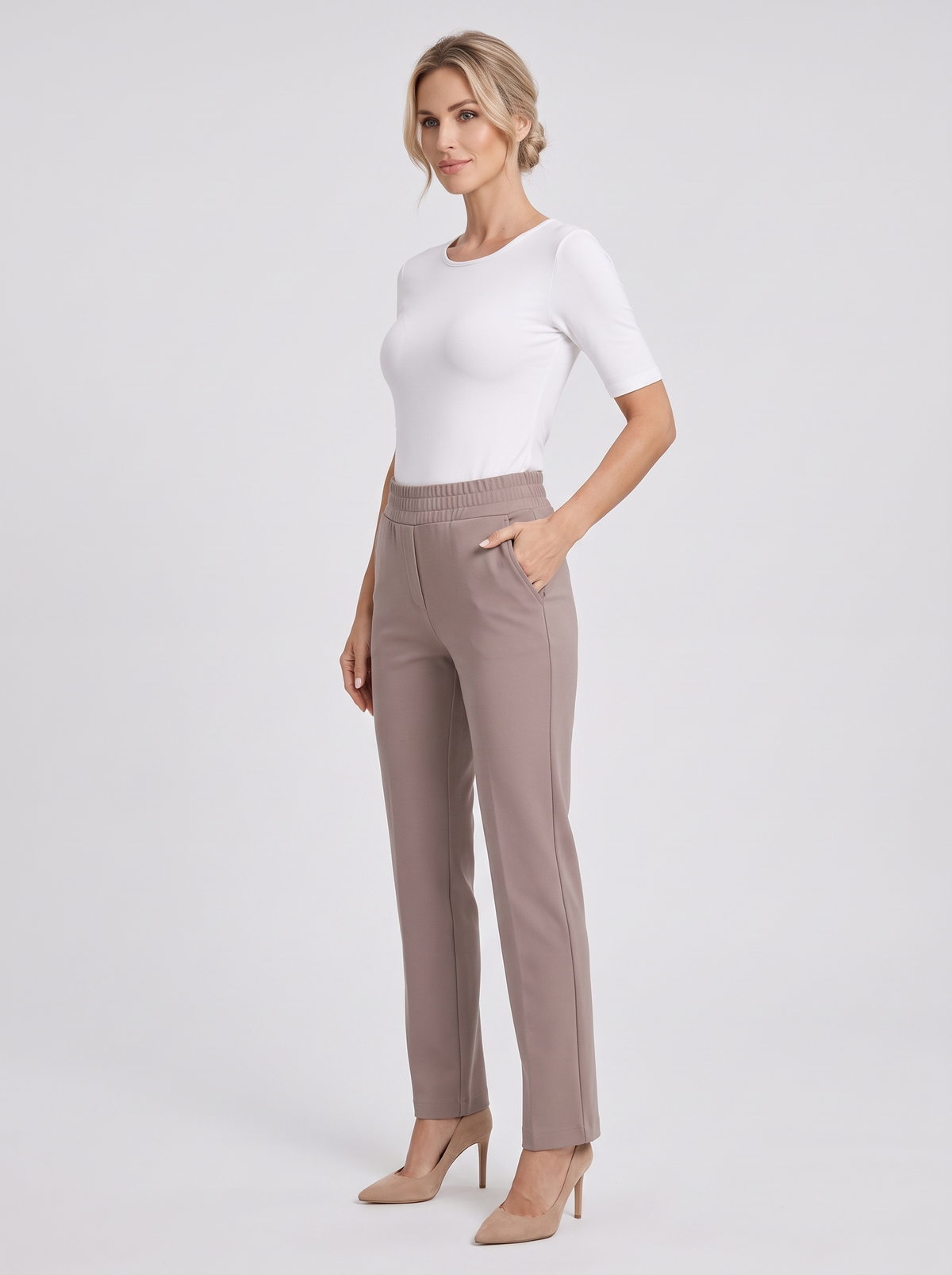 Women's High Waist Straight Leg Trousers in Taupe – view 2