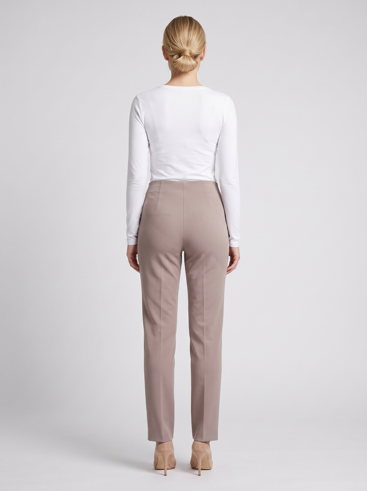 Women's High Waist Straight Leg Trousers in Taupe – view 3
