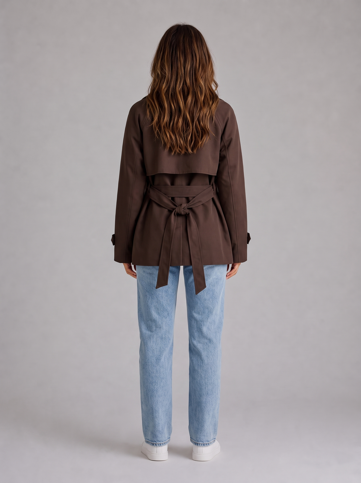 Women's Cropped Trench Jacket in Brown – view 3