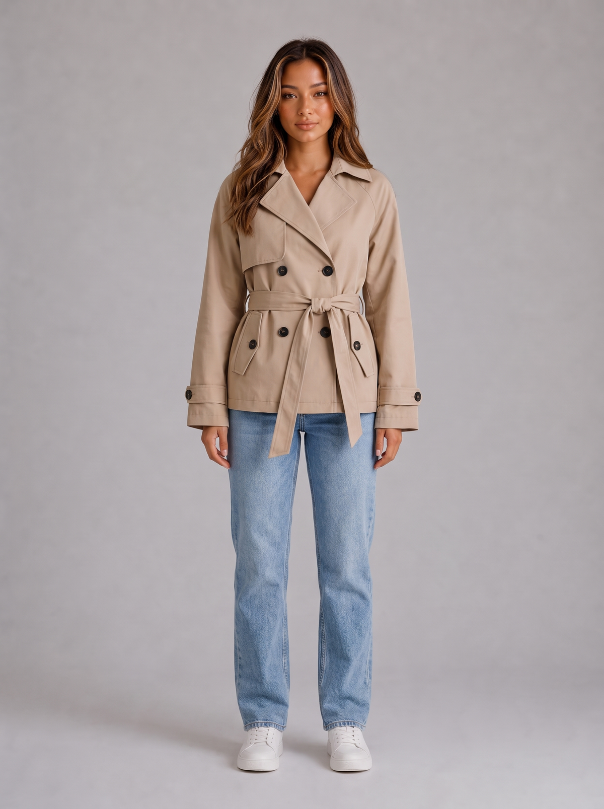 Women's Cropped Trench Jacket in Beige