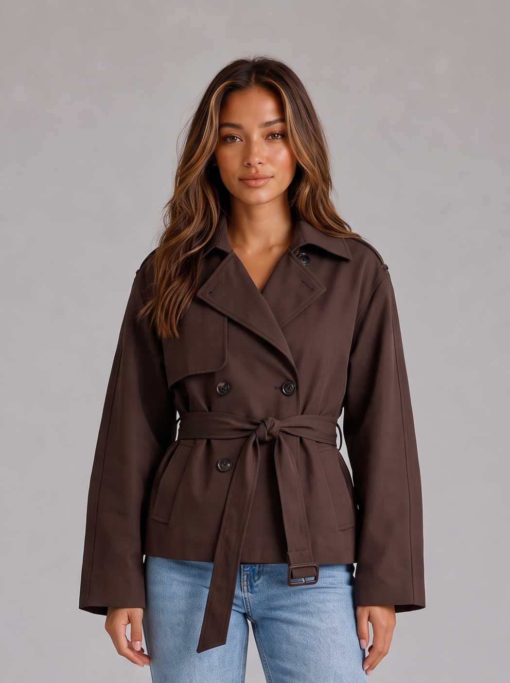 Women's Cropped Trench Jacket in Brown