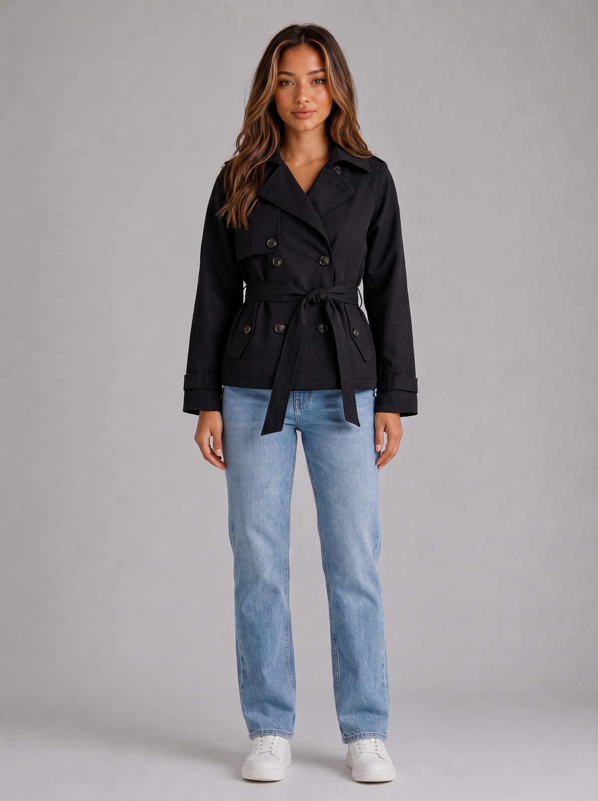 Women's Cropped Trench Jacket in Black