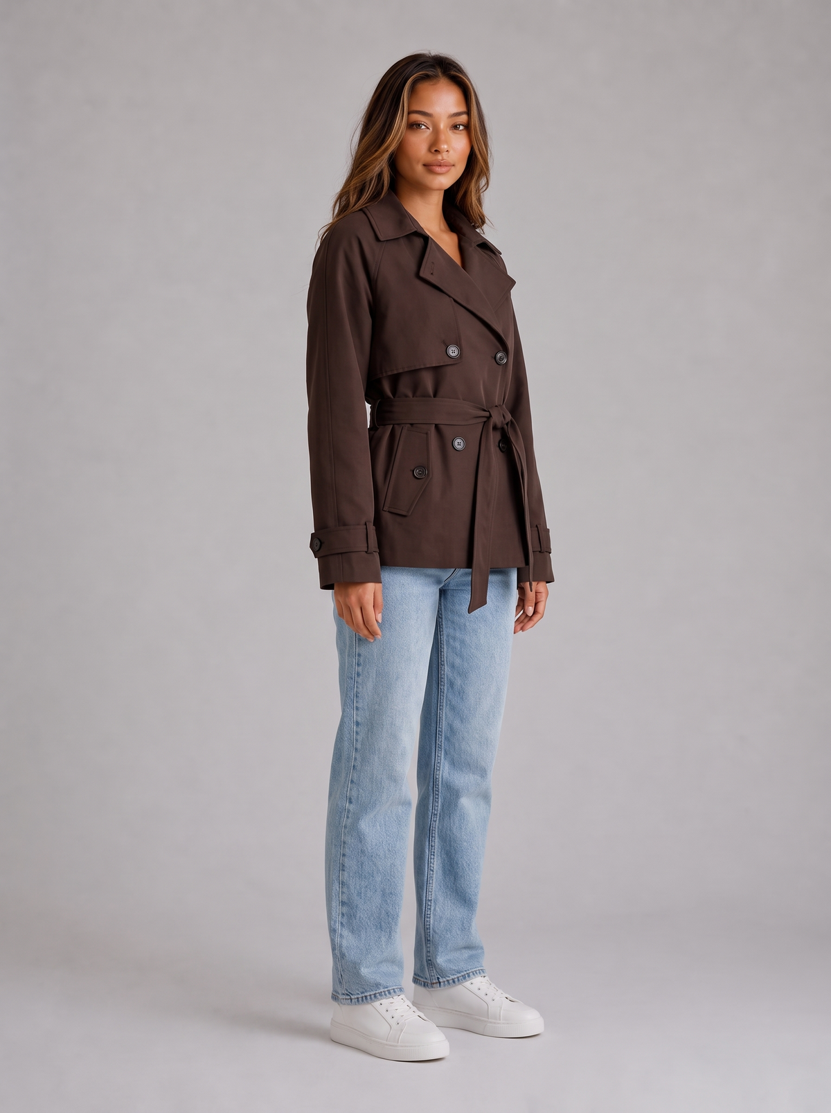Women's Cropped Trench Jacket in Brown – view 2