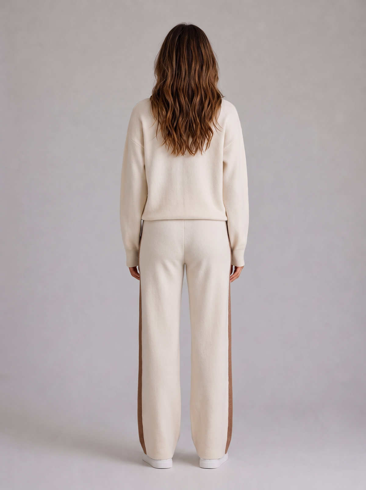 Women's Half Zip Wide Leg Tracksuit in Cream – view 3