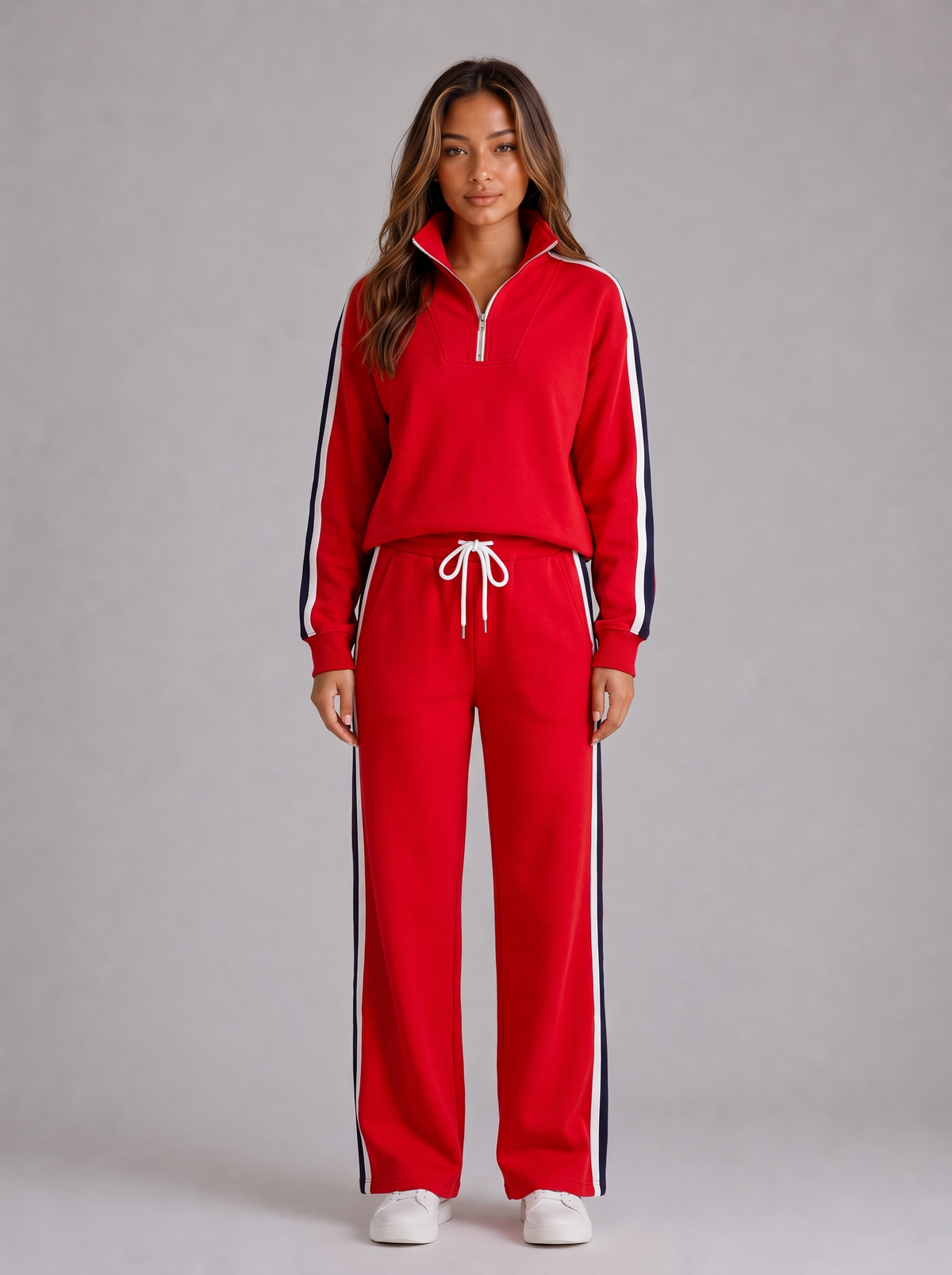 Women's Half Zip Wide Leg Tracksuit in Red