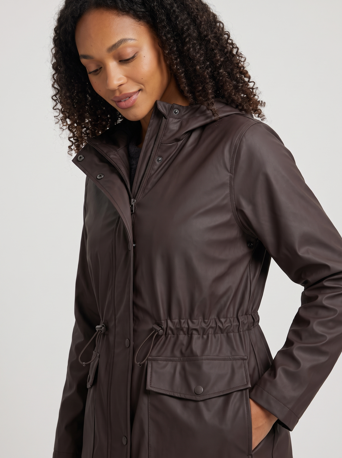 Women's Hooded Rain Jacket in Brown – view 4