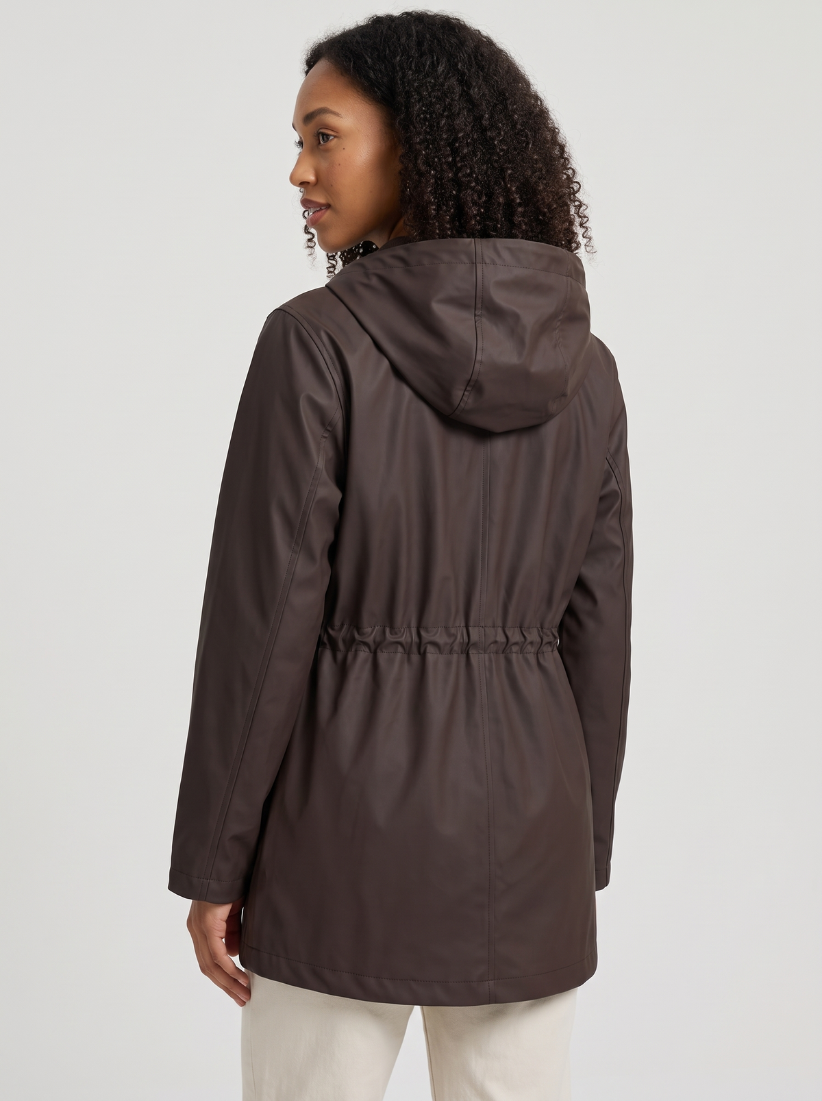 Women's Hooded Rain Jacket in Brown – view 3