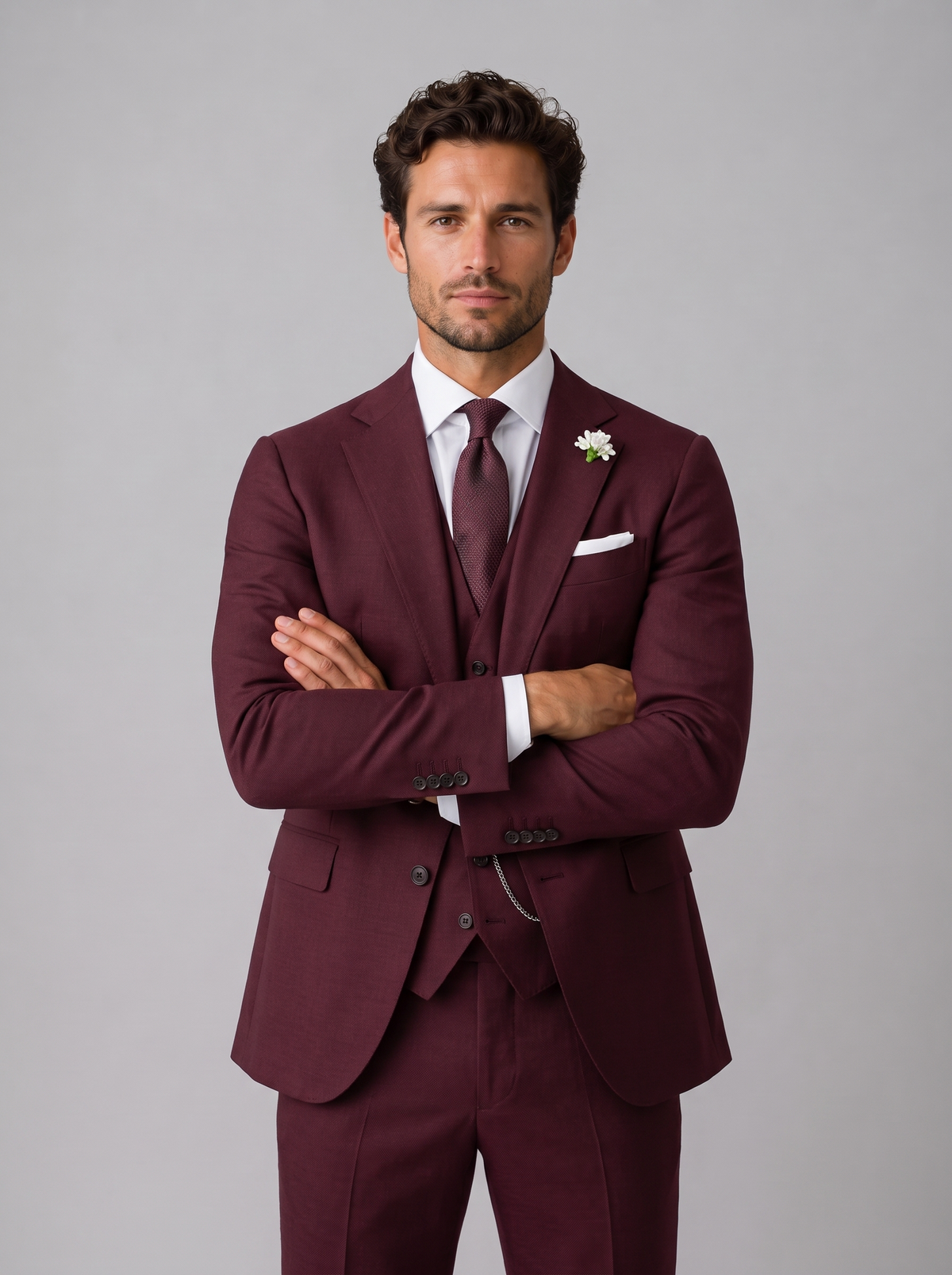 Men's Slim Fit Three Piece Suit in Burgundy