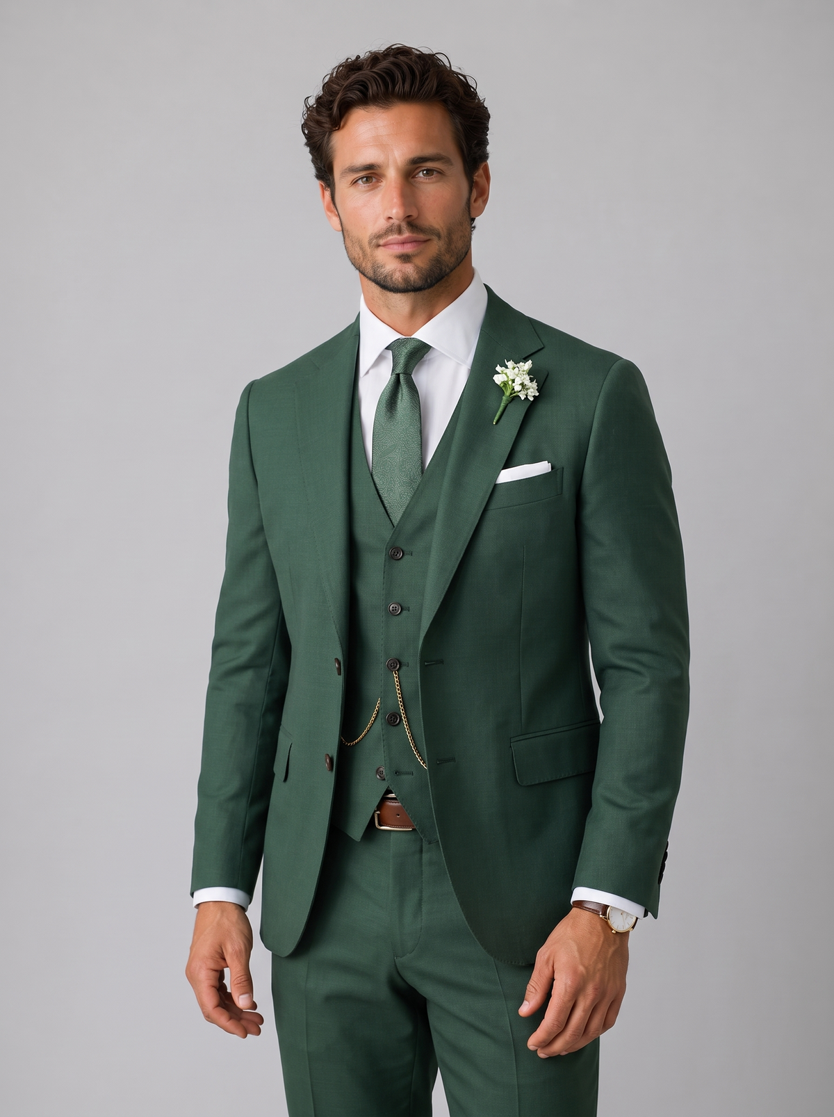 Men's Slim Fit Three Piece Suit in Green