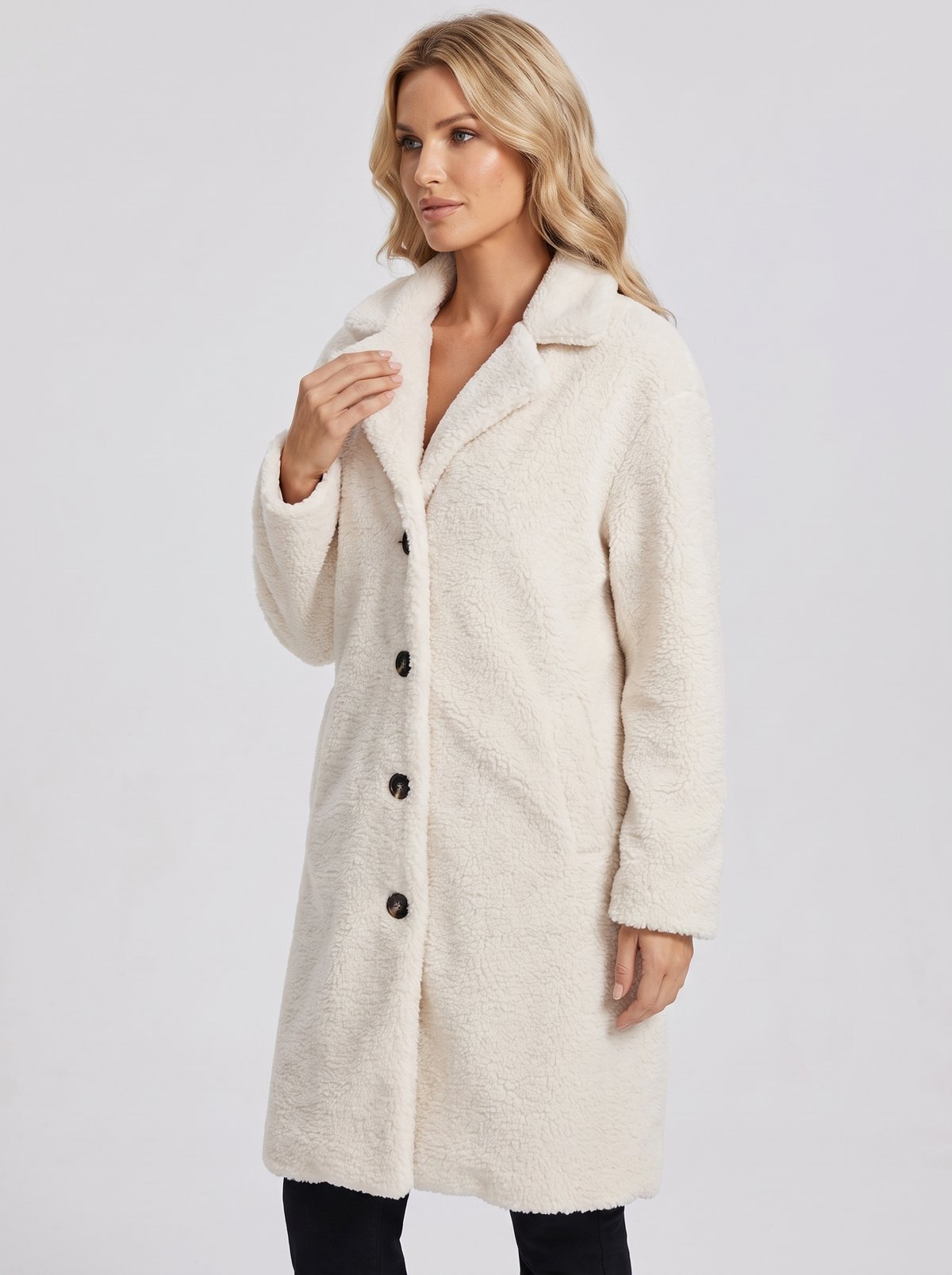 Women's Long Teddy Coat in White – view 2