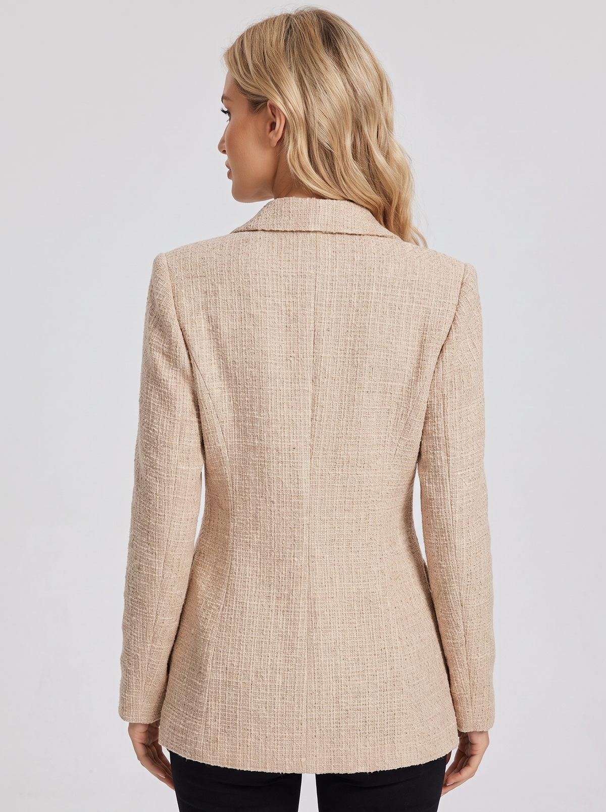Women's Double Breasted Tweed Blazer in Beige – view 3