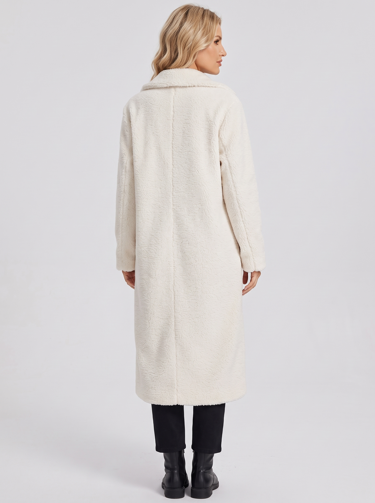 Women's Long Teddy Coat in White – view 3